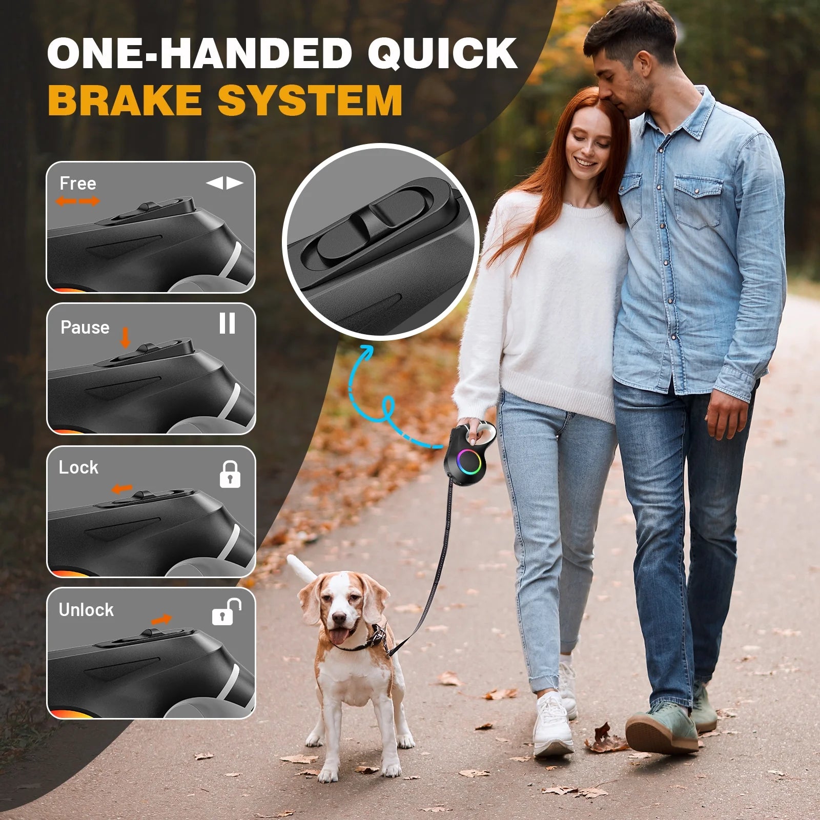 Retractable Dog Leash with Chew Proof Wire Rope, 20Ft Dog Leash Retractable Withlight, Poop Bag Dispenser