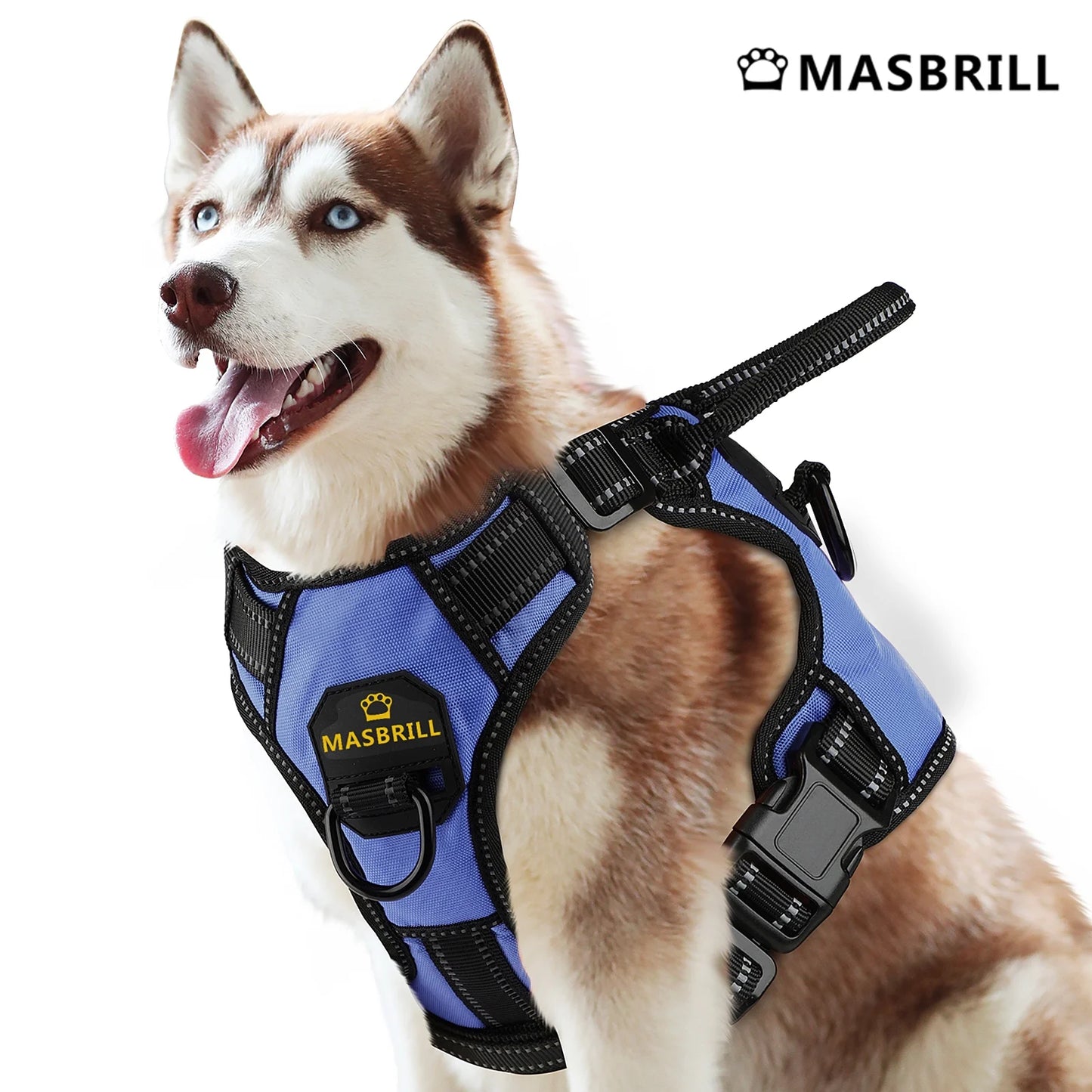 Reflective Dog Harness No Pull Dog Vest Harness with Handle, Breathable Padded Dog Chest Harness Adjustable for Large Dog-Blue XL