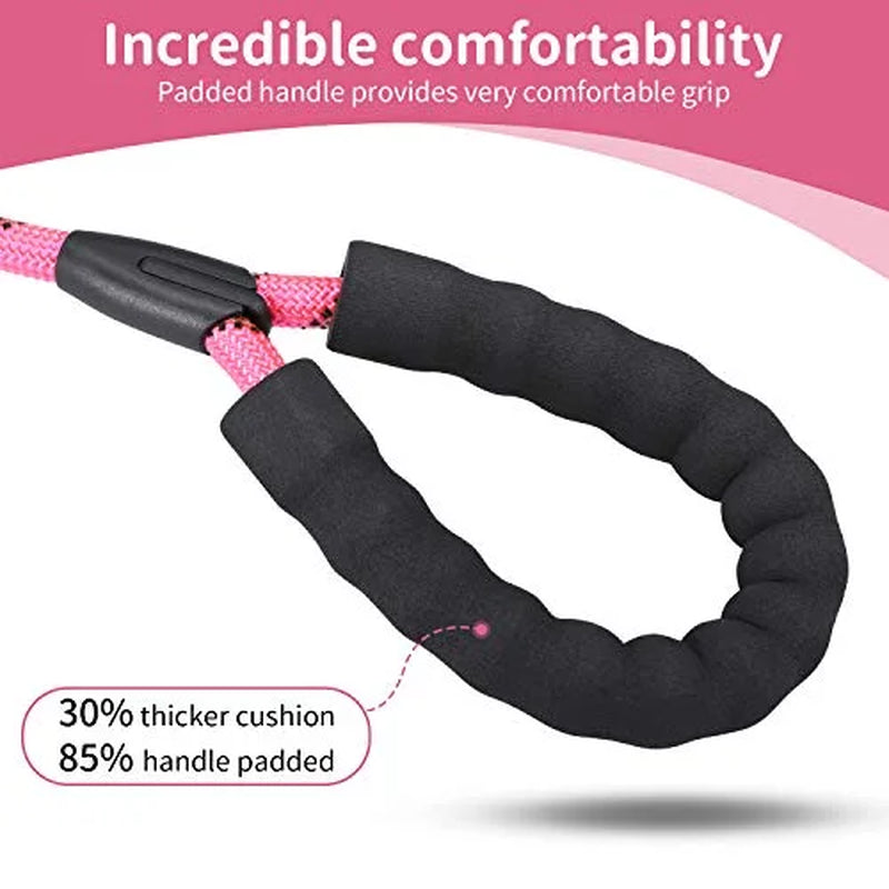 Dog Leash 6 FT with Comfortable Padded Handle, Highly Reflective Threads Leash for Medium Large Dogs, 1/2 Inch Diameter,Pink