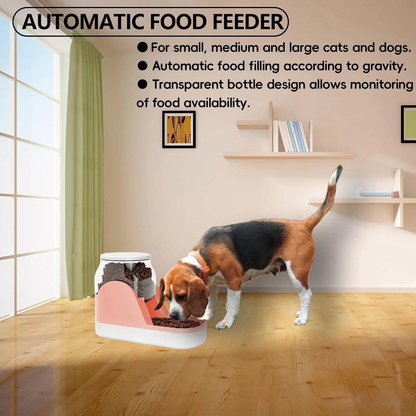 Automatic Dog Food Feeder Gravity Cat Food Dispenser Large Capacity Pet Self Feeding Station Bowl Dish for Small and Medium Dogs Cats,1 Gallon,Pink