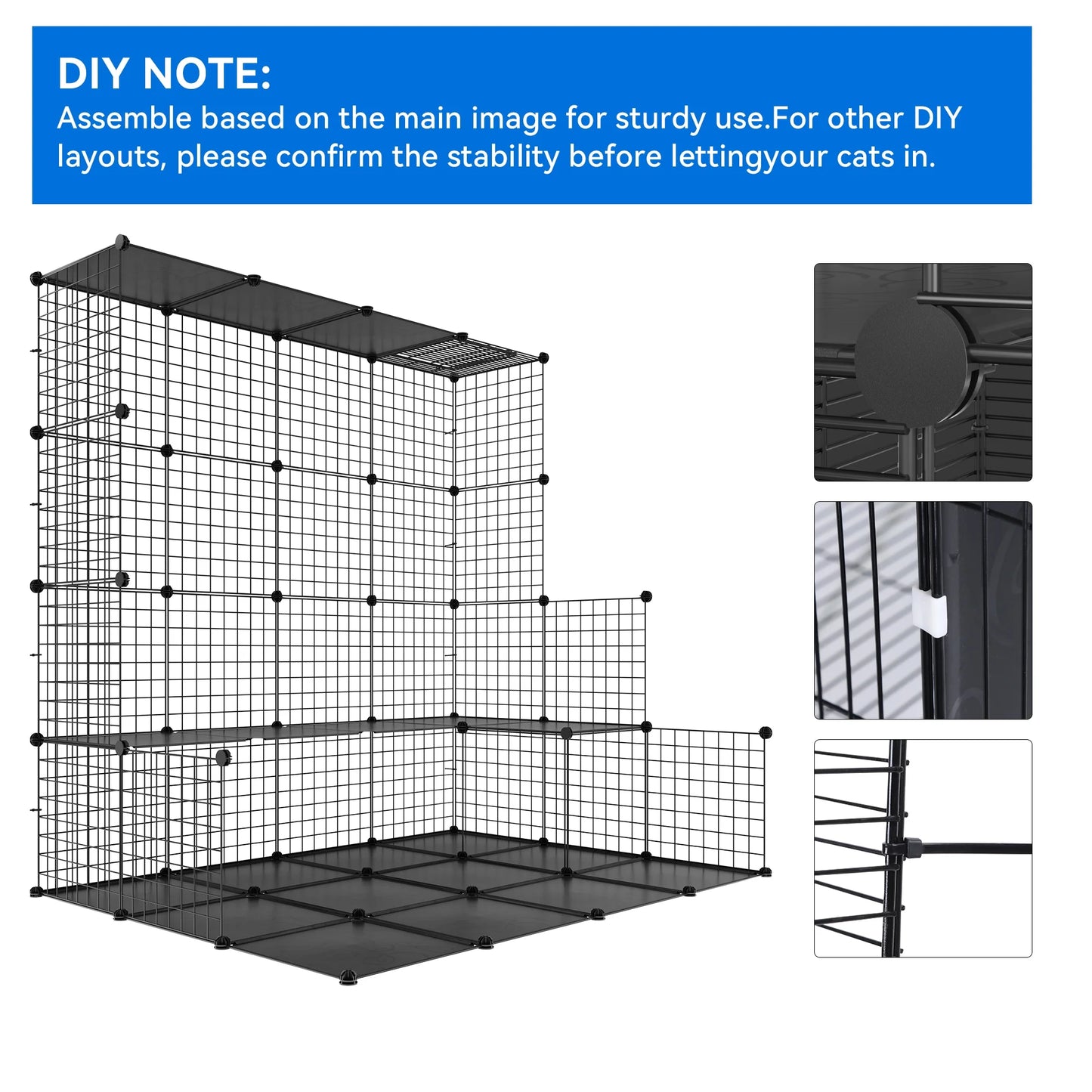 2-Tier Cat Cage,Indoor Pet Cage,Diy Pet Playpen Metal Kennel for 1-2 Cats, Ferrets, Chinchillas, Rabbits, Small Animals, Kittens,Travel and Camping
