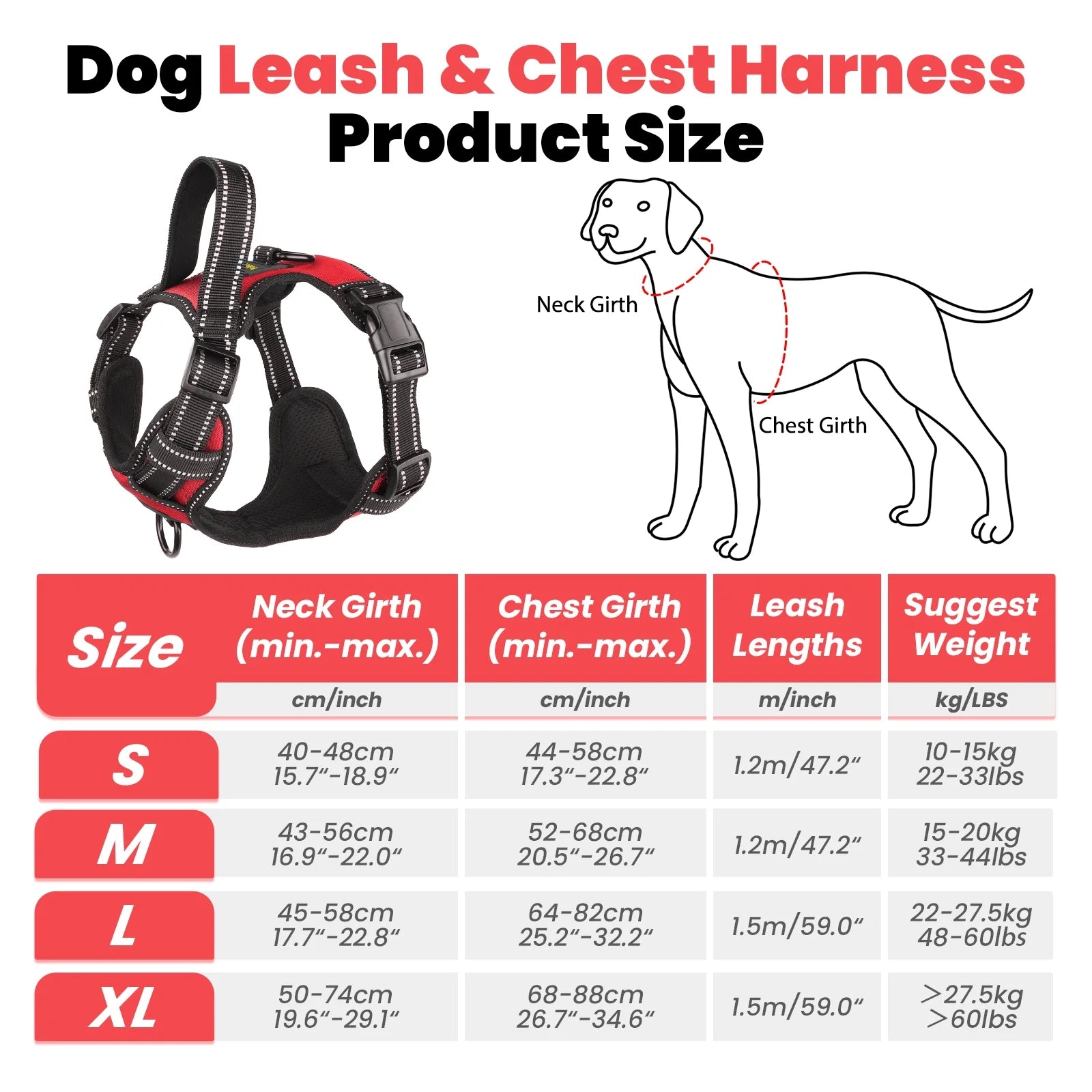 Dog Harness and Leash Set, No Pull Vest Harness, Reflective Adjustable Soft Padded Pet Harness with Handle for Small to Large Dogs