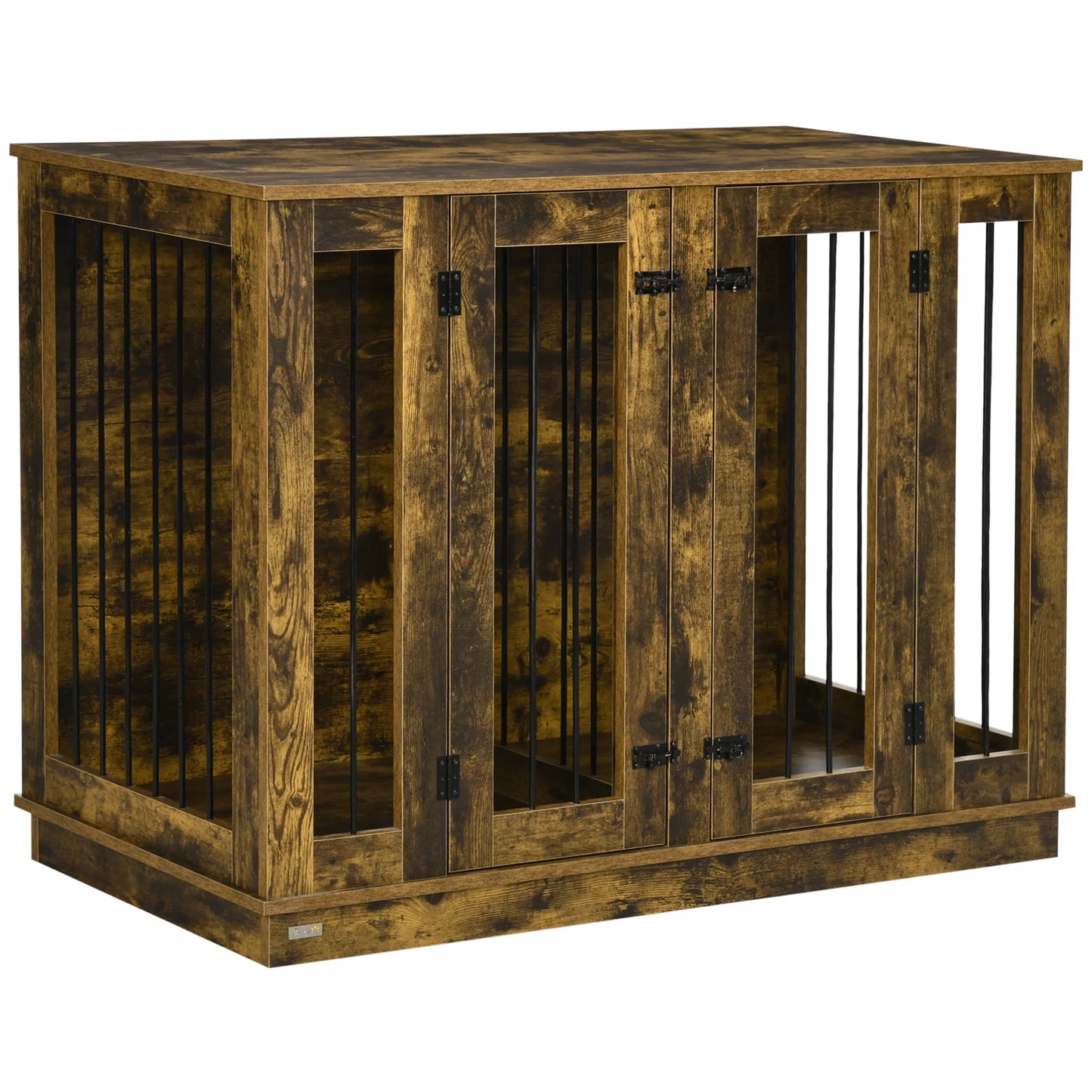 Large Furniture Style Dog Crate with Removable Panel Rustic Brown
