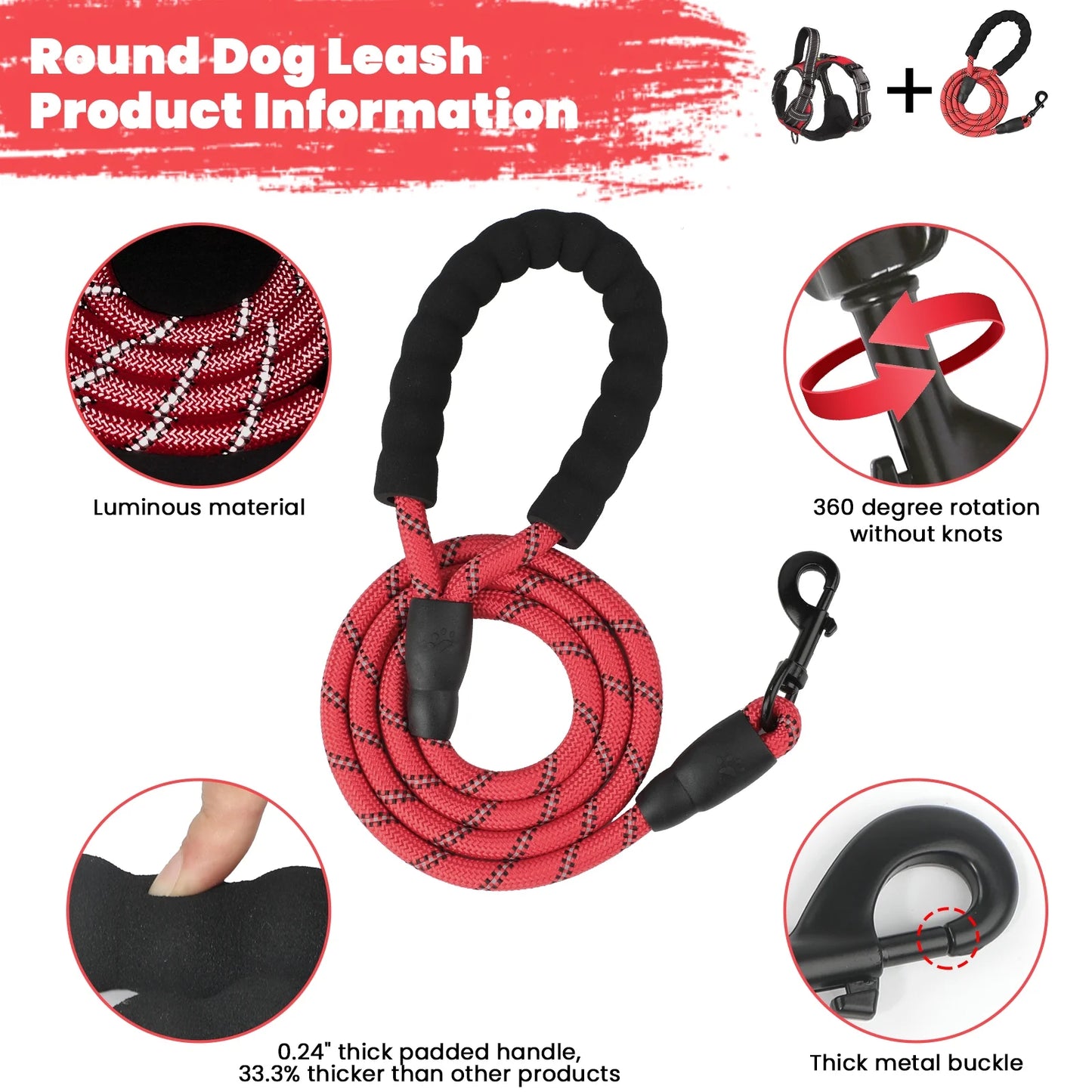 Dog Harness and Leash Set, No Pull Vest Harness, Reflective Adjustable Soft Padded Pet Harness with Handle for Small to Large Dogs