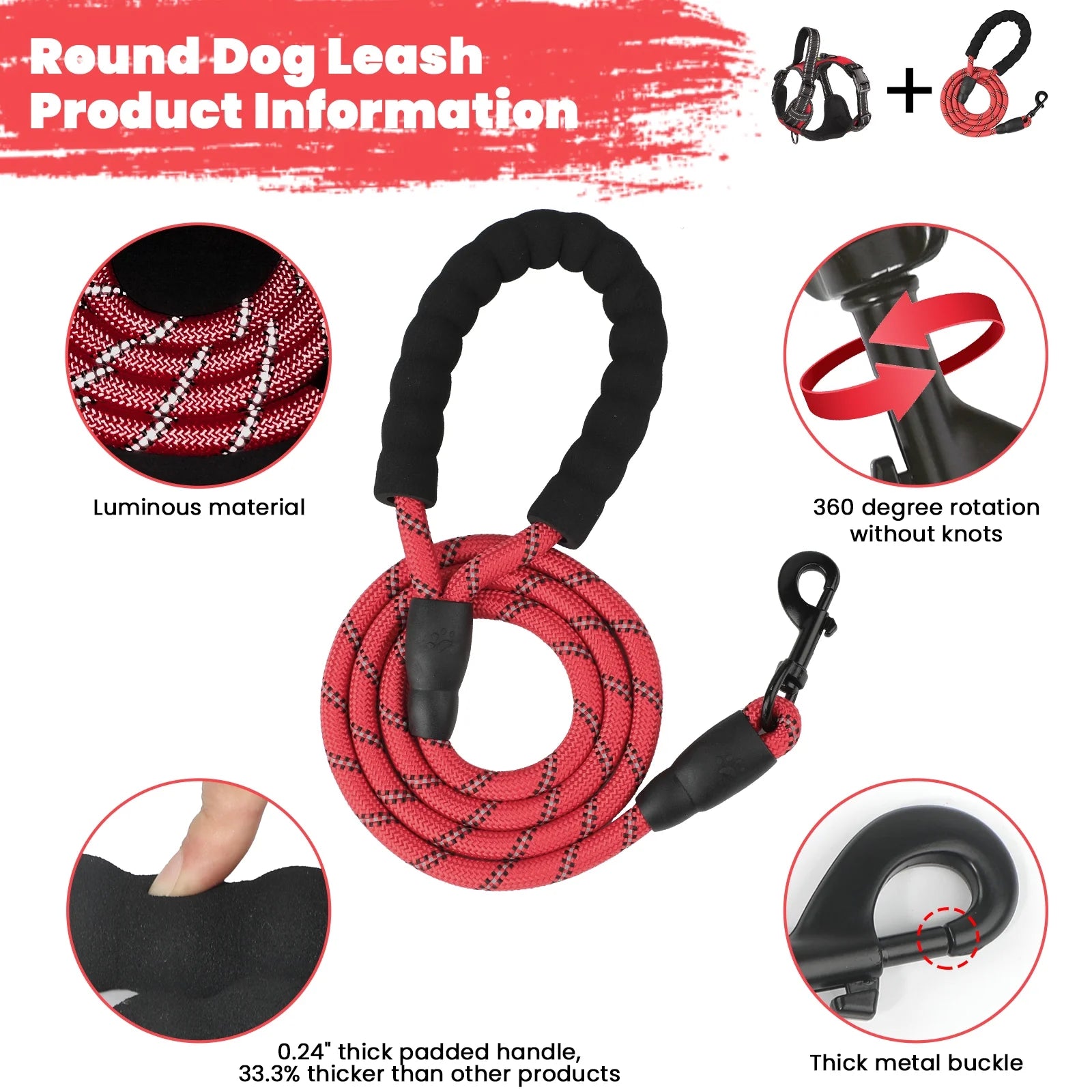 Dog Harness and Leash Set, No Pull Vest Harness, Reflective Adjustable Soft Padded Pet Harness with Handle for Small to Large Dogs