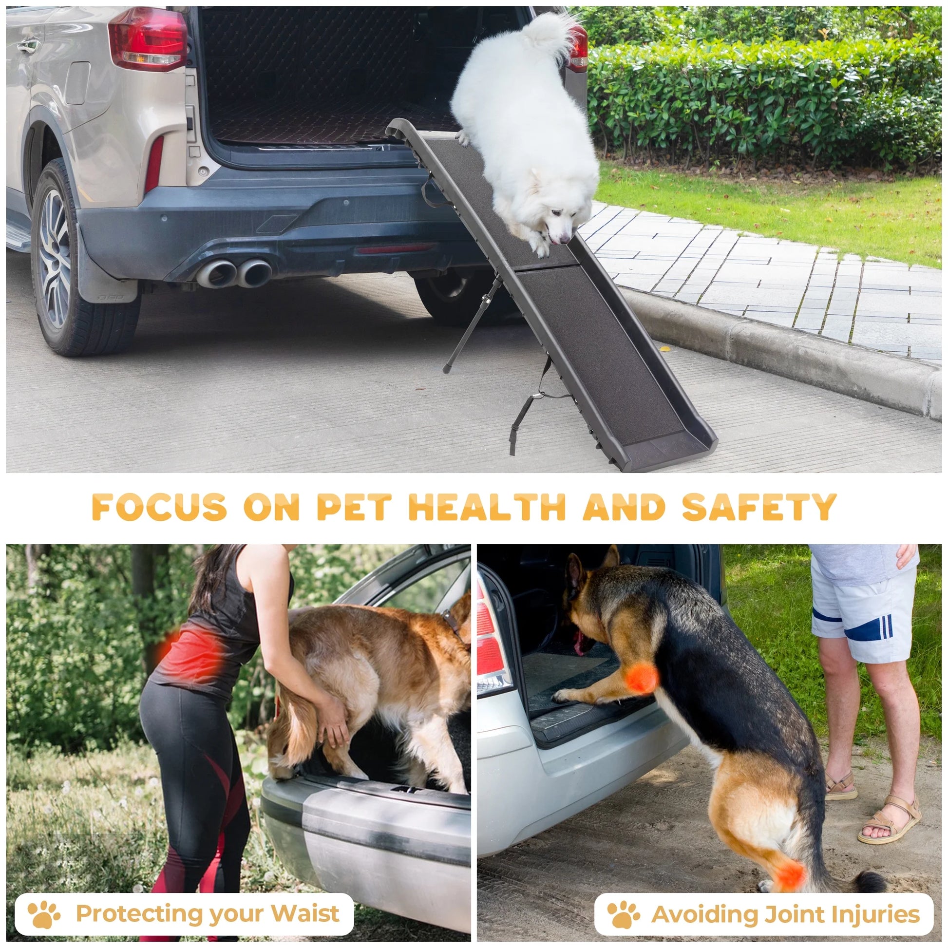 62" Bi-Fold Portable Dog Ramp for Large Pet Trunk Back Seat Ladder Step Car SUV