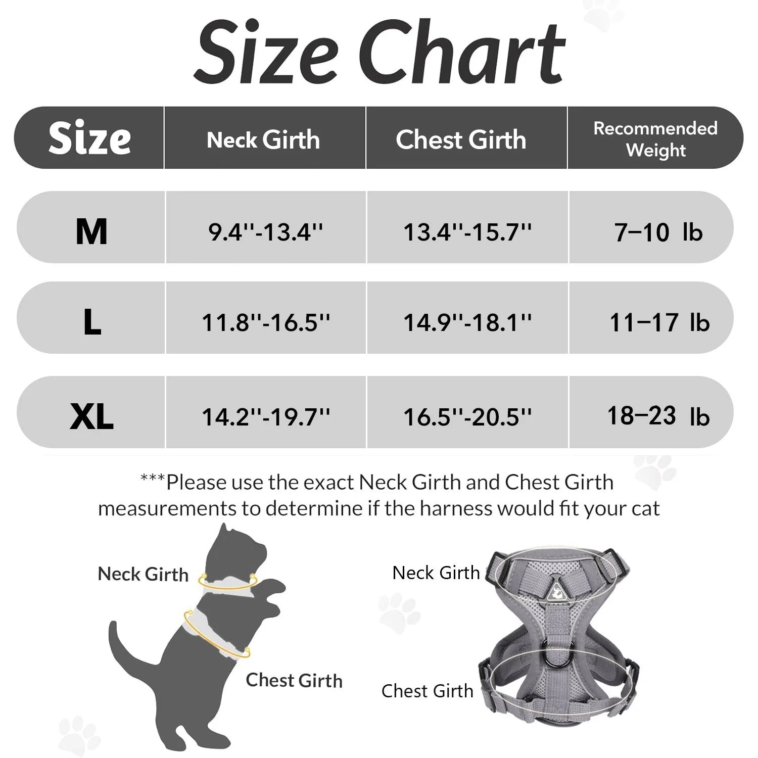 Cat Harness and Leash Set for Walking, Escape Proof Soft Adjustable Vest Harnesses with Reflective Strips for Cat and Puppy, Gray, M
