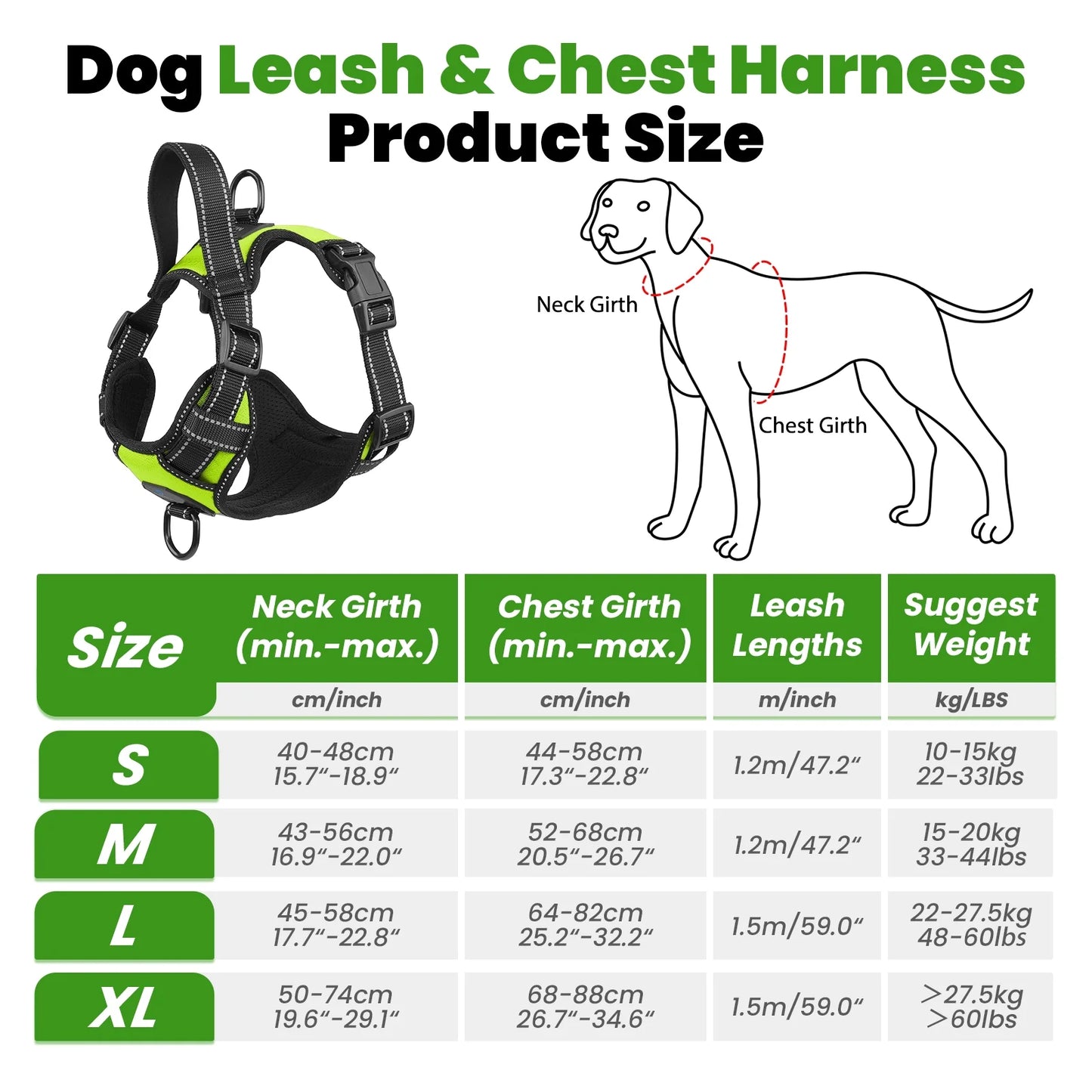 Dog Harness and Leash Set, No Pull Vest Harness, Reflective Adjustable Soft Padded Pet Harness with Handle for Small to Large Dogs