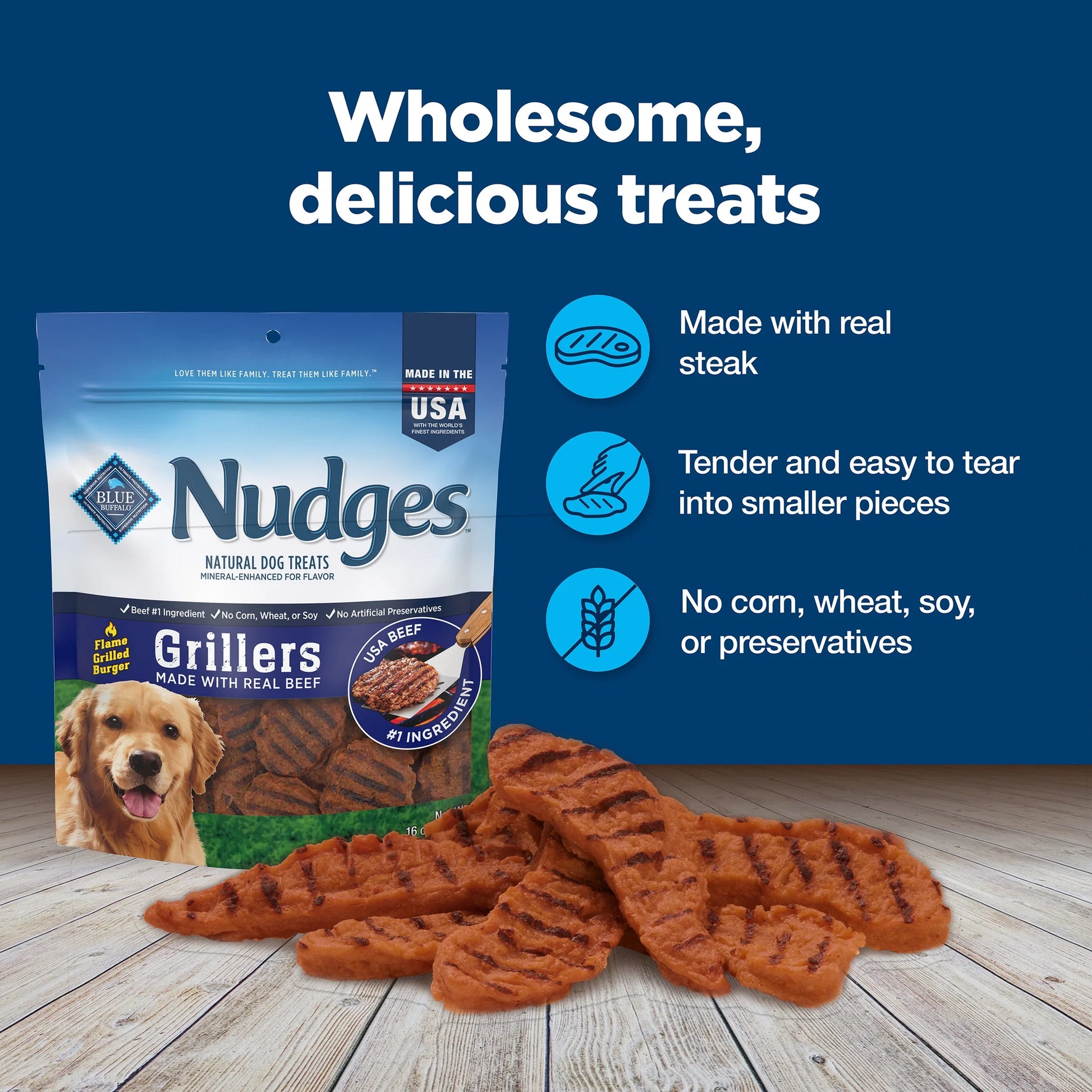 Nudges Grillers Natural Dog Treats Made with Real Beef, 16-Oz. Bag