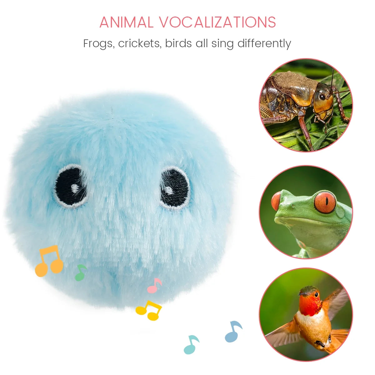 Cat Toy Balls, Interactive Chirping Balls with 3 Lifelike Animal Chirping Sounds Frog Cricket Bird Kitten Refillable Catnip Toys Cat Kicker Toys for Indoor Cats Exercise