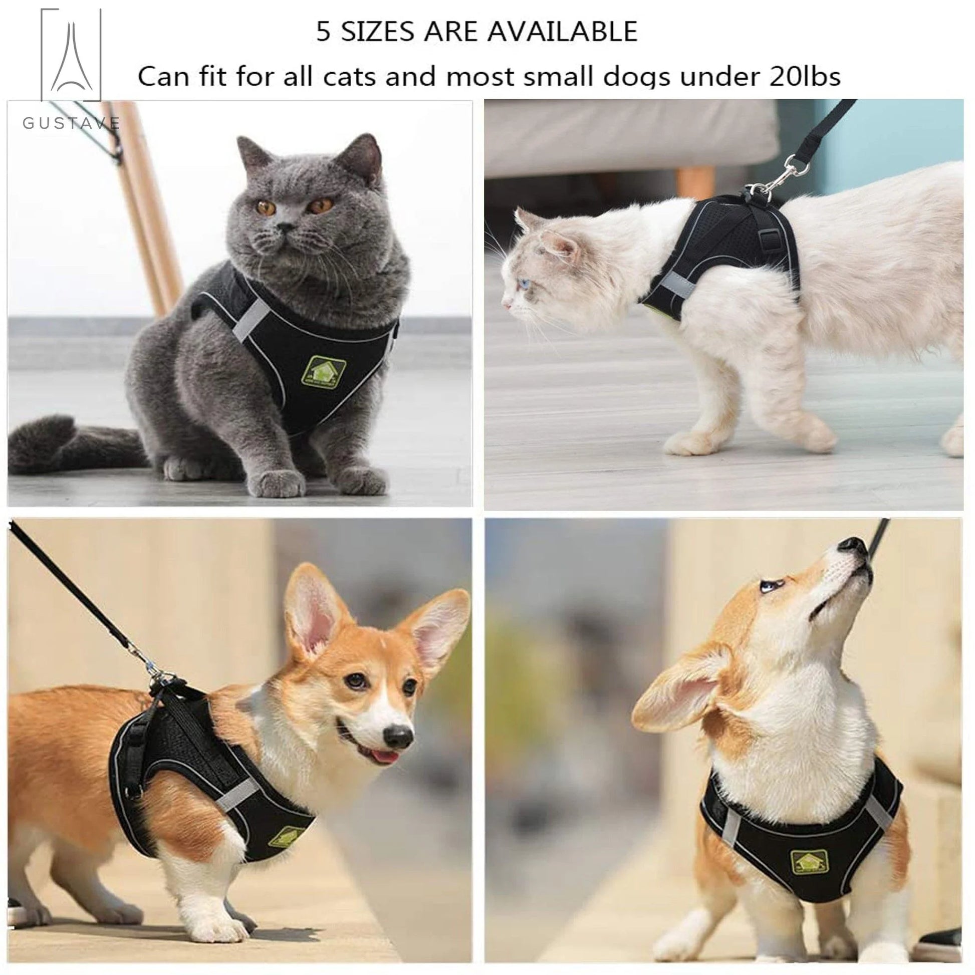 Soft Mesh Pet Dog Harness and Leash Set, No-Pull Pet Harness Adjustable Reflective Breathable Mesh for Small Medium Dogs and Cats (Black, Size S)