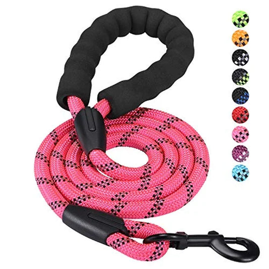 Dog Leash 6 FT with Comfortable Padded Handle, Highly Reflective Threads Leash for Medium Large Dogs, 1/2 Inch Diameter,Pink