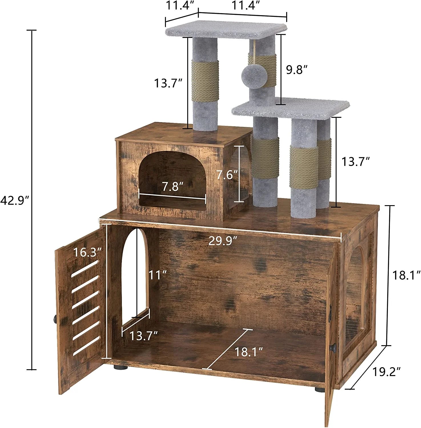 Rustic Brown 2-Level 429" Cat Tree with Scratching Posts, Brown