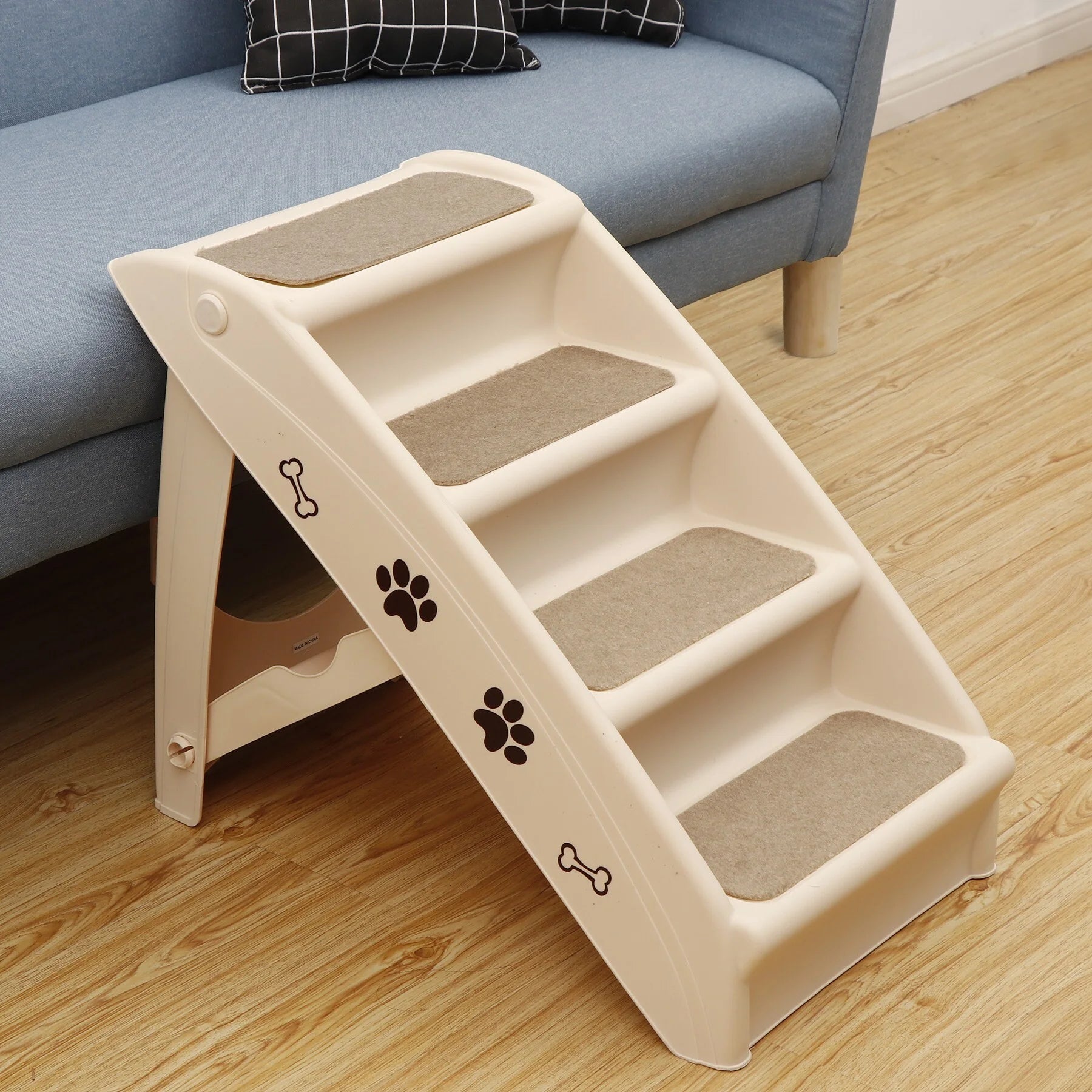 Pet Dog Foldable Stairs 4 Steps for High Bed for Small Dogs