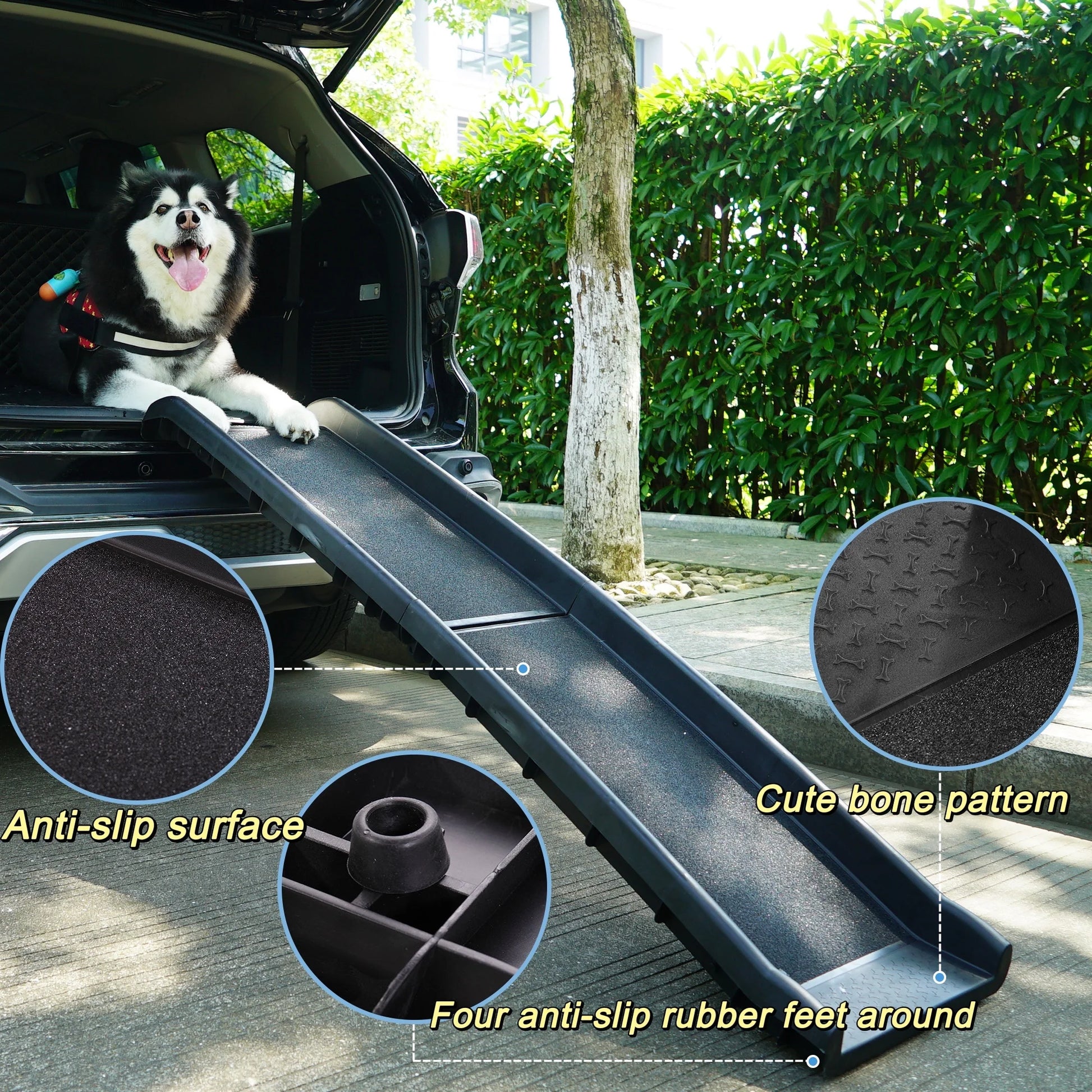 62" Bi-Fold Portable Dog Ramp for Large Pet Trunk Back Seat Ladder Step Car SUV