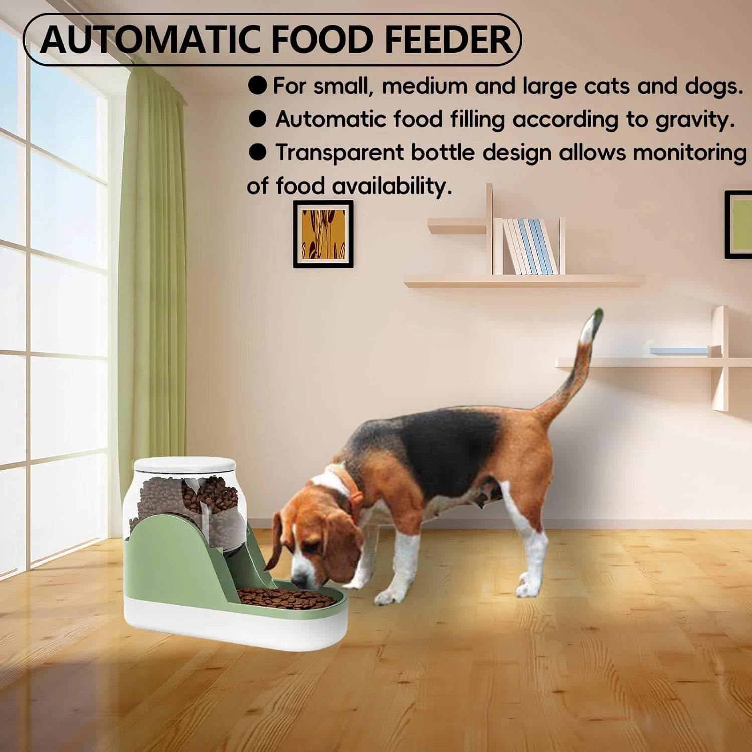 Automatic Dog Food Feeder Gravity Cat Food Dispenser Large Capacity Pet Self Feeding Station Bowl Dish for Small and Medium Dogs Cats,1 Gallon,Green