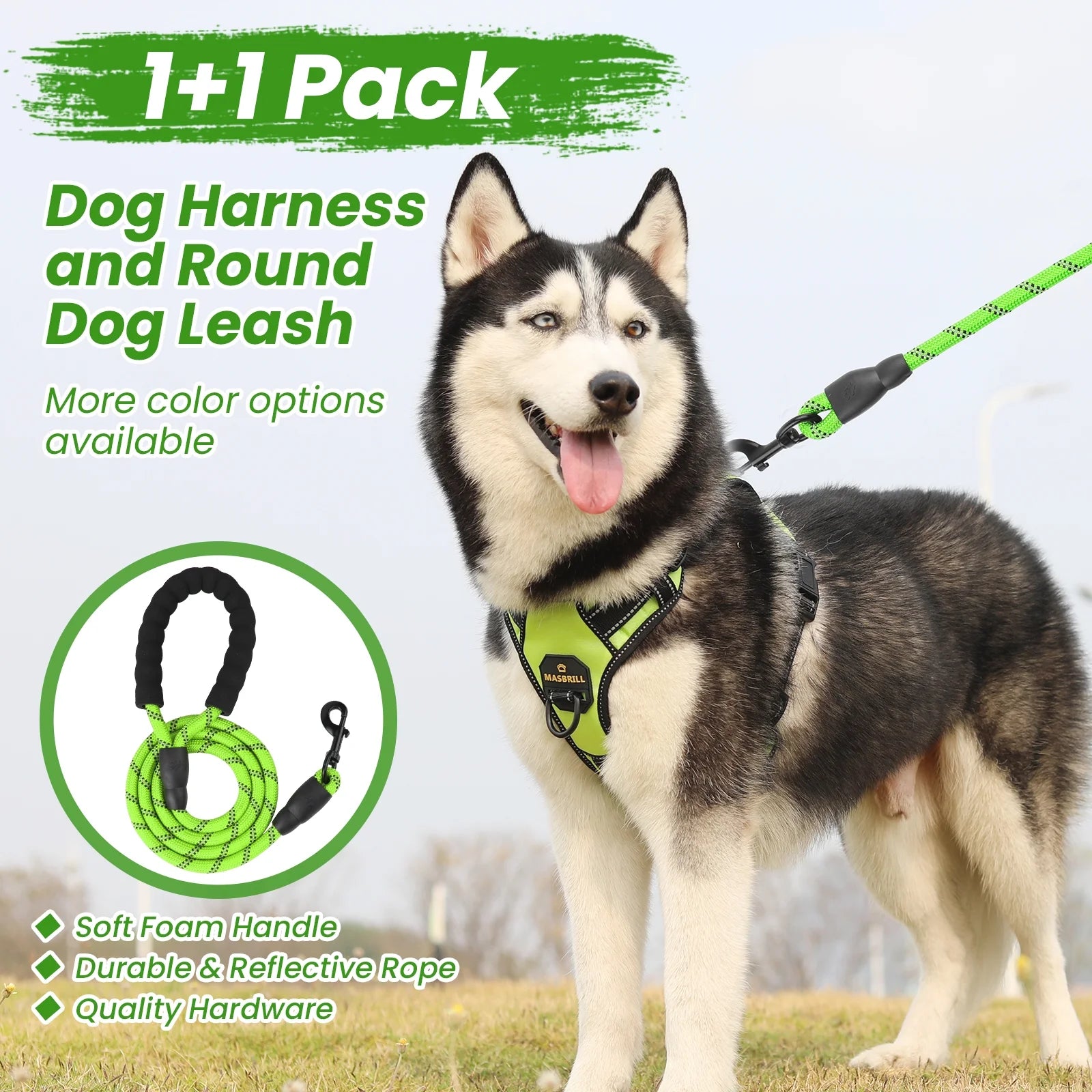 Dog Harness and Leash Set, No Pull Vest Harness, Reflective Adjustable Soft Padded Pet Harness with Handle for Small to Large Dogs