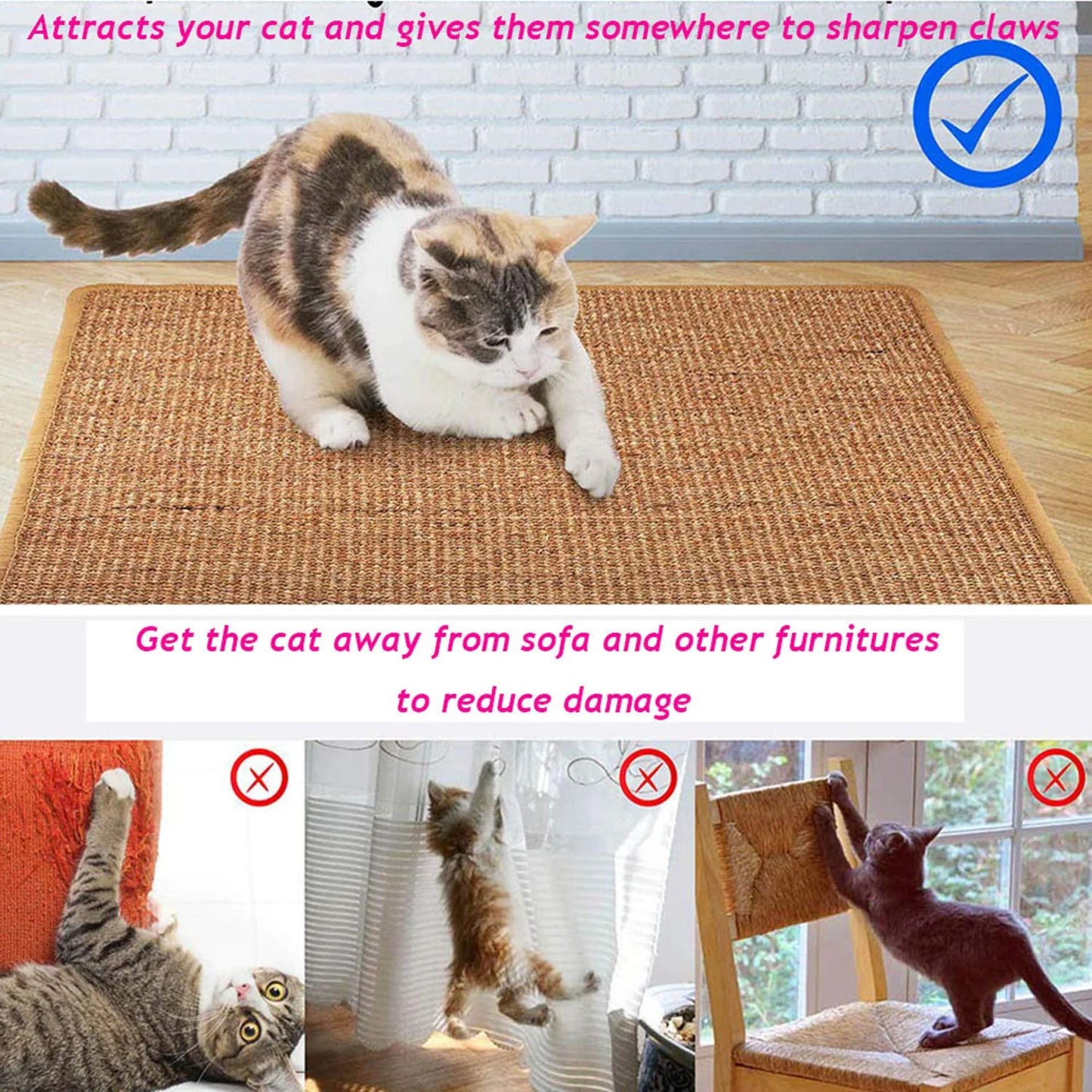 Sulobom Natural Sisal Cat Scratching Pad with Anti-Slip Backing