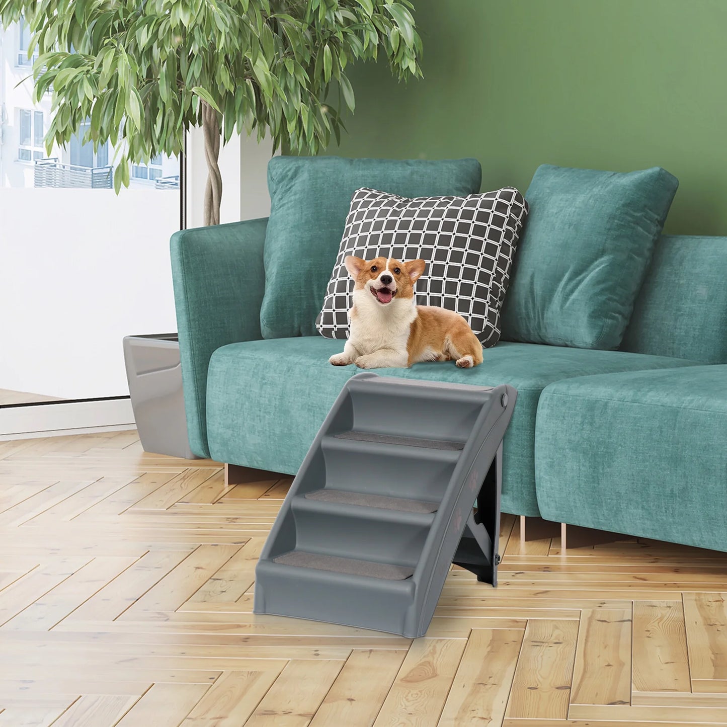 Pet Dog Foldable Stairs 4 Steps for High Bed with Non-Slip Pad for Indoor Outdoor