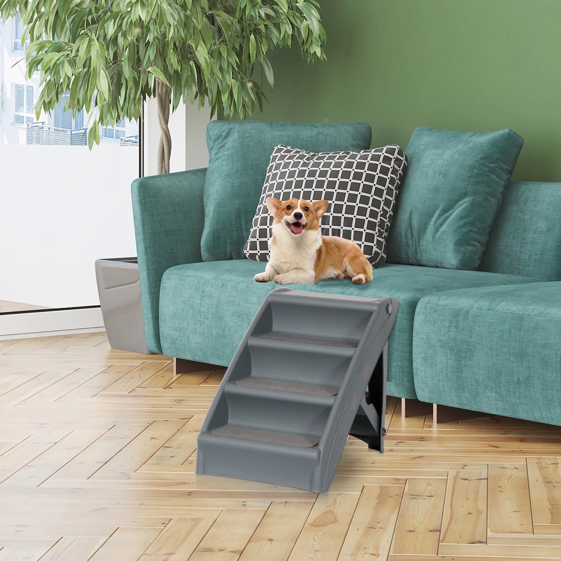 Pet Dog Foldable Stairs 4 Steps for High Bed with Non-Slip Pad for Indoor Outdoor