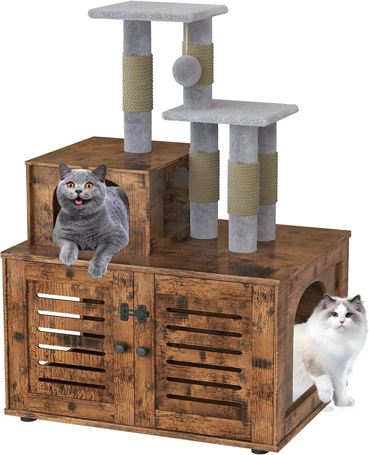Rustic Brown 2-Level 429" Cat Tree with Scratching Posts, Brown