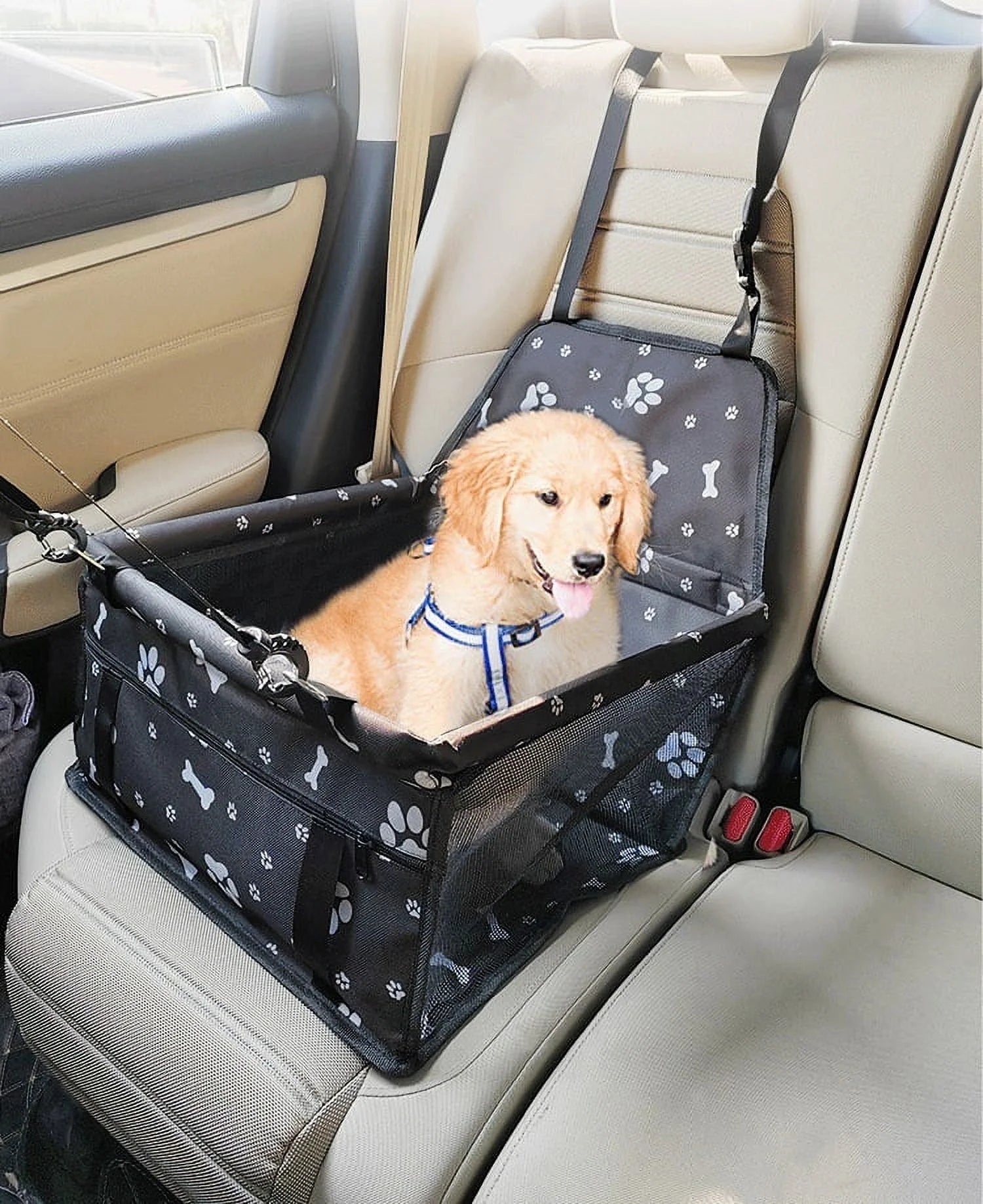 Pet Dog Cat Car Seat Booster for Small & Medium Pets, Portable Breathable Foldable Pet Carrier Seat Safety Anti-Collapse for Travel with Seat Belt, Dark Gray