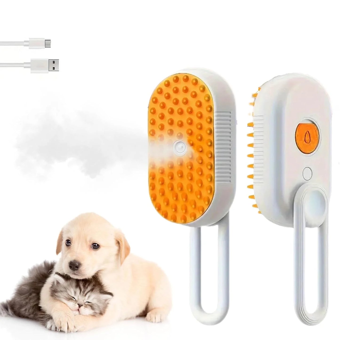 Defur Comb for Cats, 2024 New 3-In-1 Cat Steam Brush for Massaging and Cleaning Shedding Pets, Defur Comb for Long and Short Hair Cats and Dogs Grooming Tool (White)