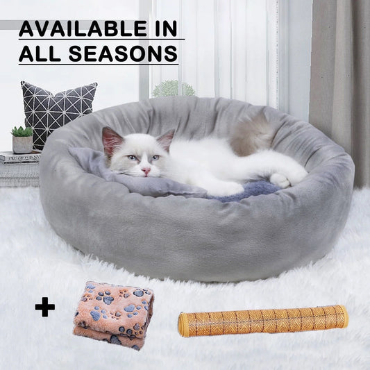 Pet Cat round Bed Dog Cushion Bed Calming Soft Sleeping Bed with Pillow for Small Dog & Indoor Cats