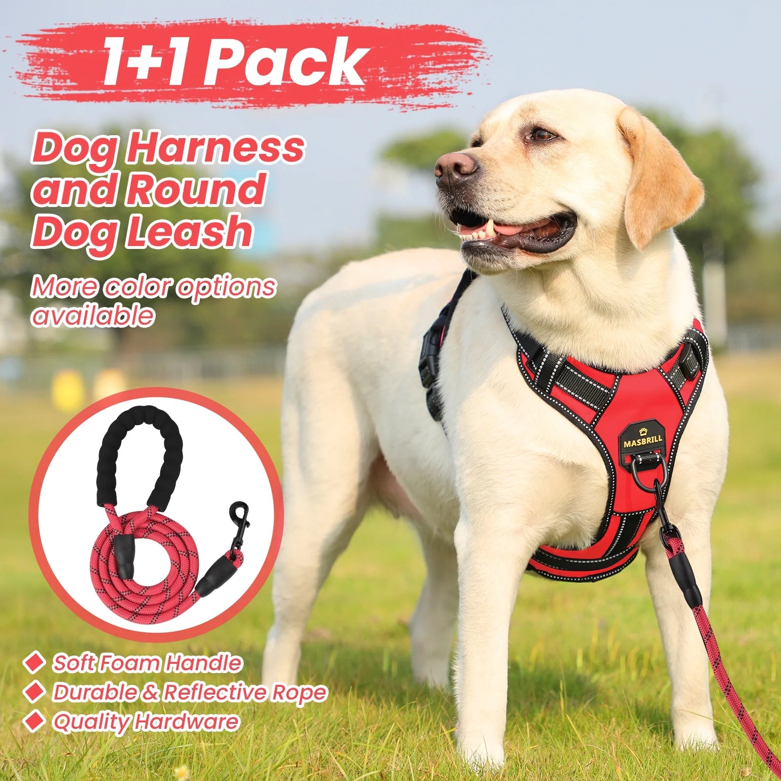 Dog Harness and Leash Set, No Pull Vest Harness, Reflective Adjustable Soft Padded Pet Harness with Handle for Small to Large Dogs