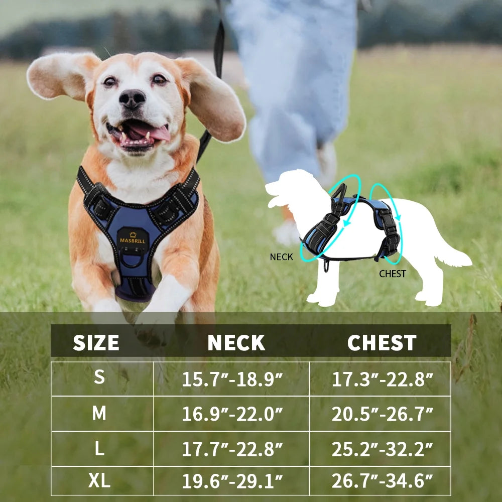 Reflective Dog Harness No Pull Dog Vest Harness with Handle, Breathable Padded Dog Chest Harness Adjustable for Large Dog-Blue XL