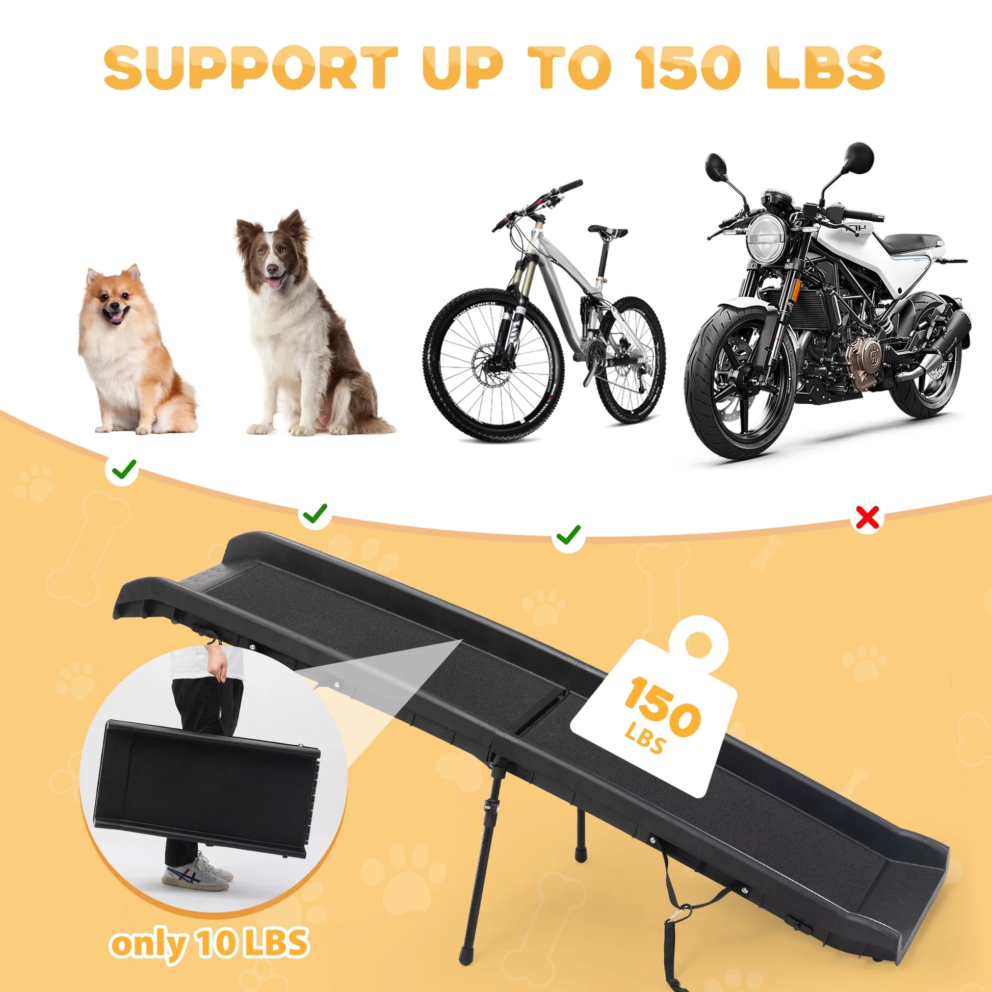 62" Bi-Fold Portable Dog Ramp for Large Pet Trunk Back Seat Ladder Step Car SUV