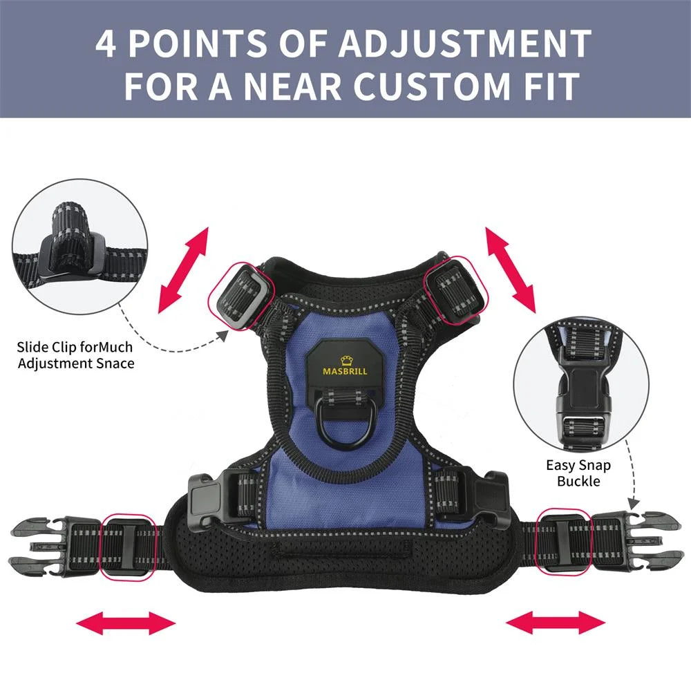Reflective Dog Harness No Pull Dog Vest Harness with Handle, Breathable Padded Dog Chest Harness Adjustable for Large Dog-Blue XL