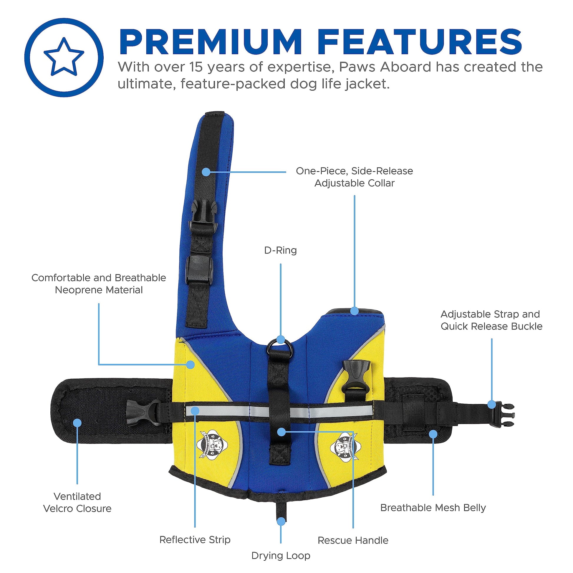PA-BY1100 Neoprene Doggy Life Jacket Extra Extra Small Blue- Yellow