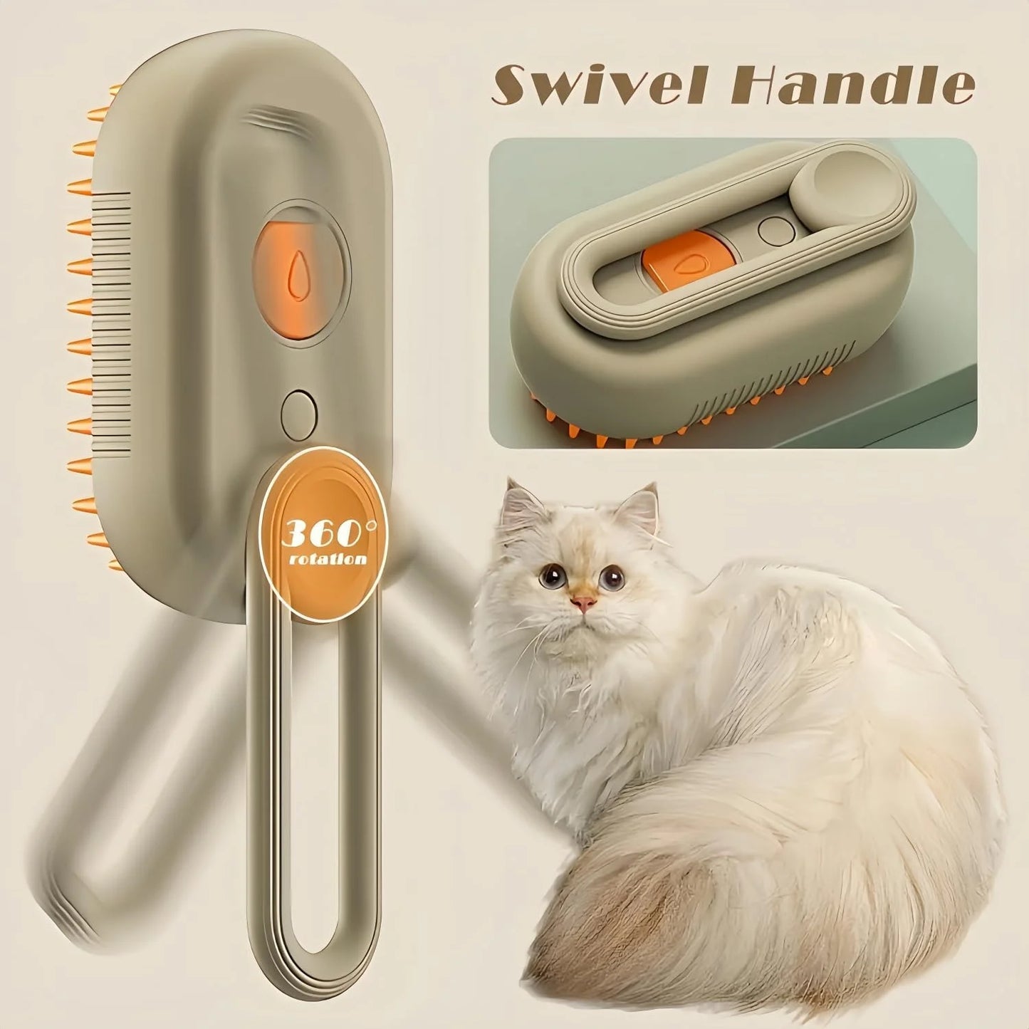 Defur Comb for Cats, 2024 New 3-In-1 Cat Steam Brush for Massaging and Cleaning Shedding Pets, Defur Comb for Long and Short Hair Cats and Dogs Grooming Tool (White)