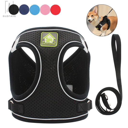 Soft Mesh Pet Dog Harness and Leash Set, No-Pull Pet Harness Adjustable Reflective Breathable Mesh for Small Medium Dogs and Cats (Black, Size S)