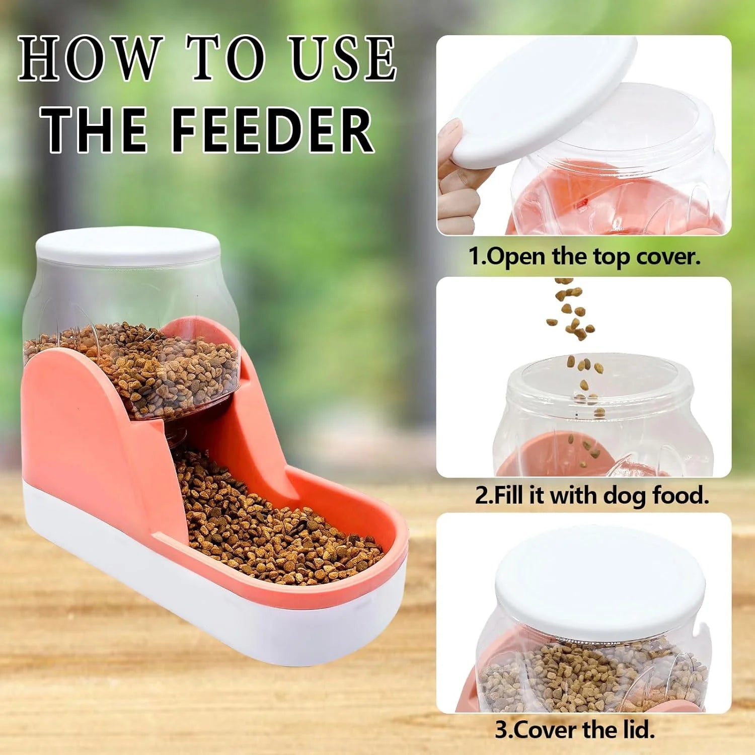 Automatic Dog Food Feeder Gravity Cat Food Dispenser Large Capacity Pet Self Feeding Station Bowl Dish for Small and Medium Dogs Cats,1 Gallon,Pink