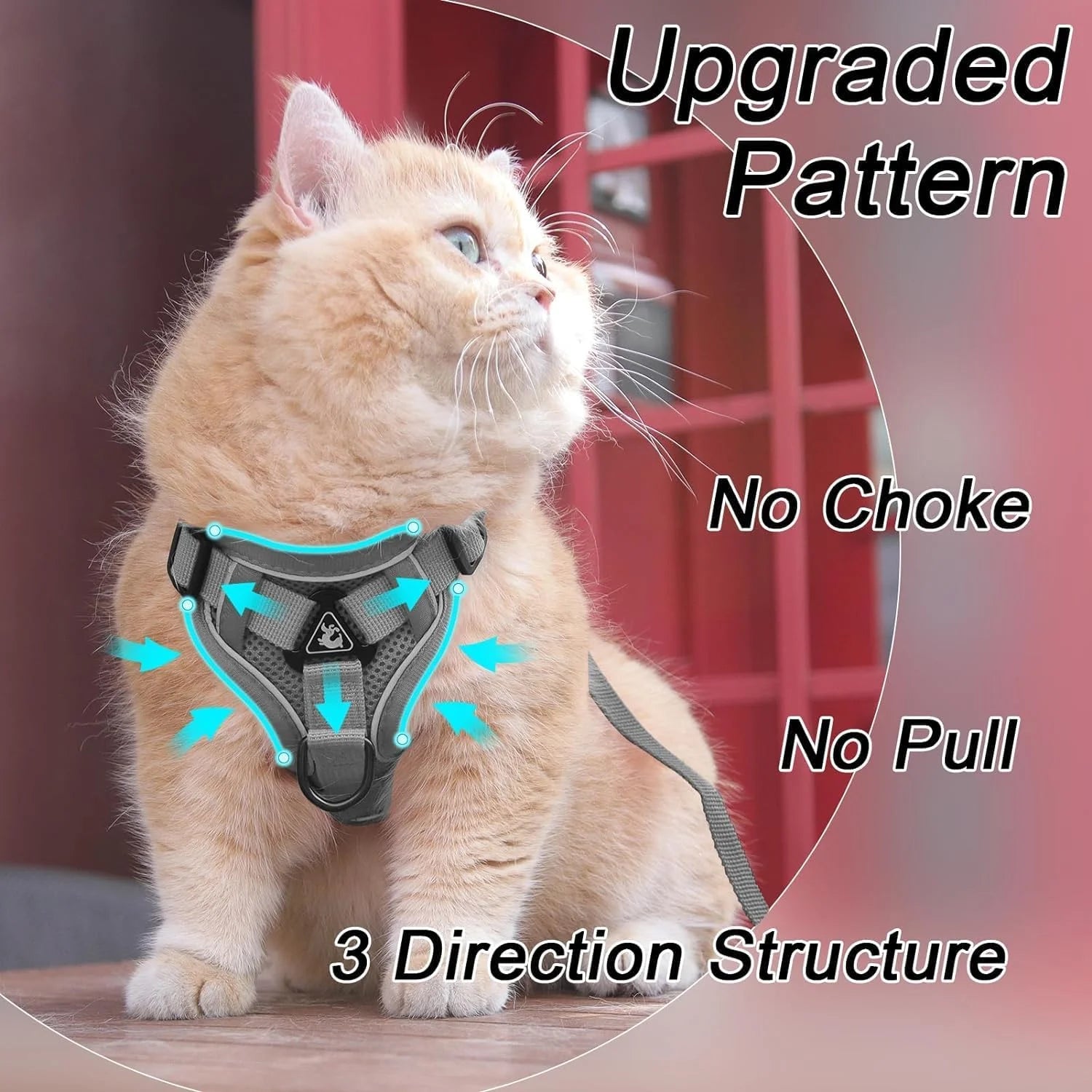 Cat Harness and Leash Set for Walking, Escape Proof Soft Adjustable Vest Harnesses with Reflective Strips for Cat and Puppy, Gray, M