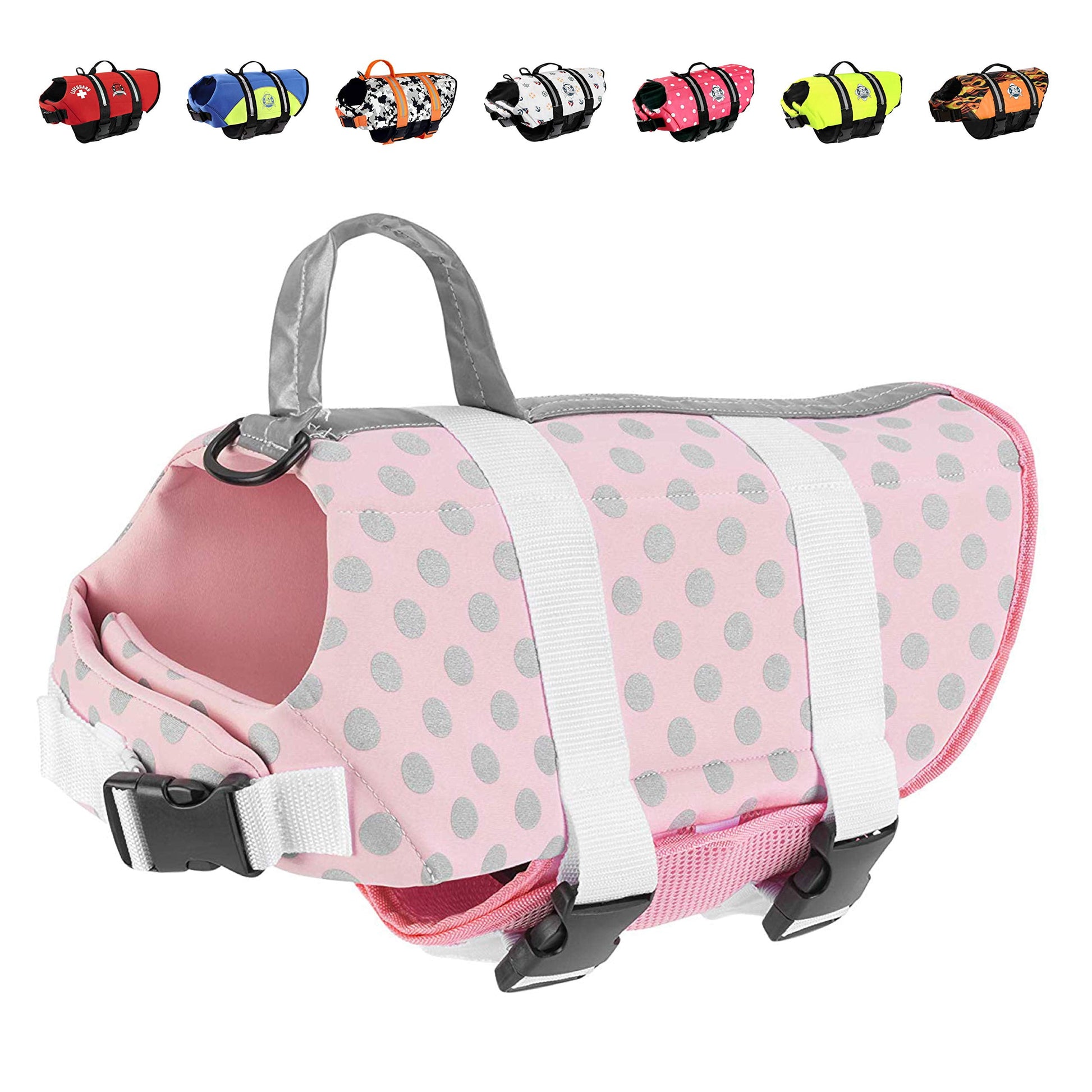 Dog Life Jacket - Keep Your Canine Safe with a Neoprene Life Vest - Designer Life Jackets - Perfect for Swimming and Boating - Pink/Silver, Medium
