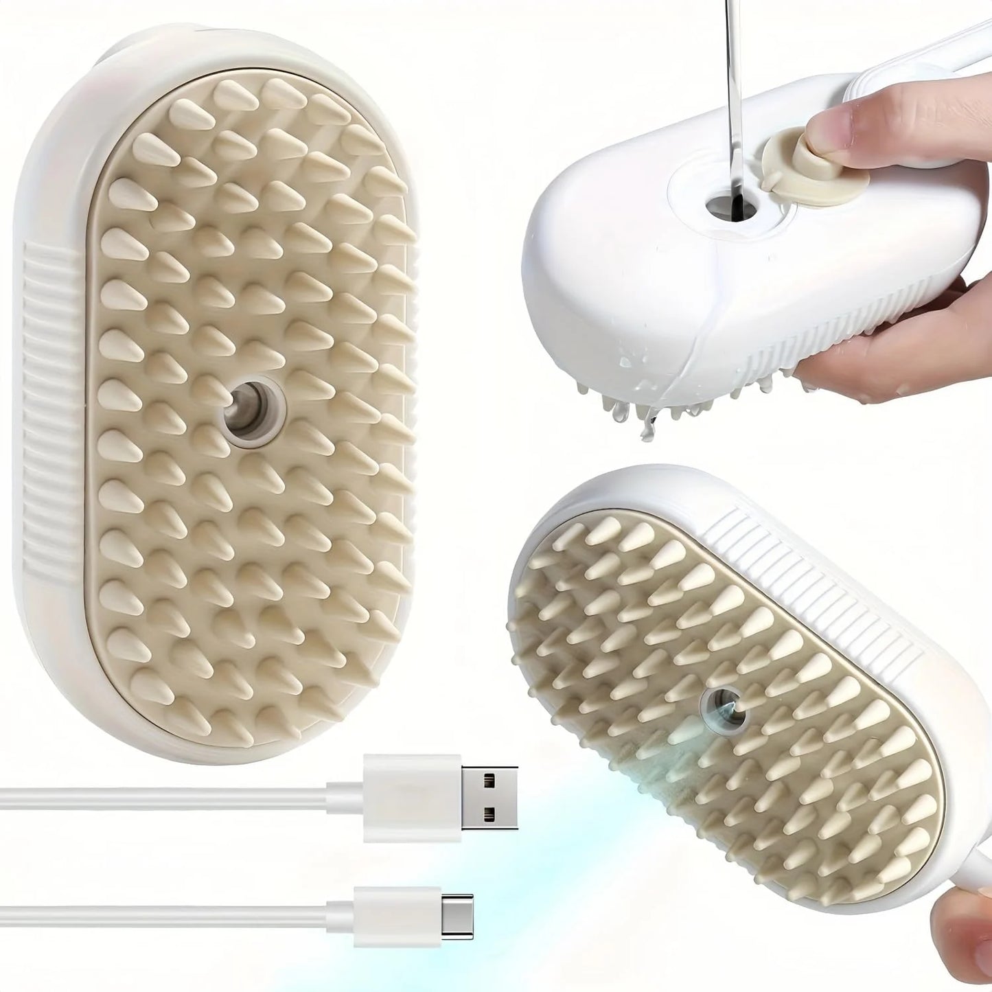 Defur Comb for Cats, 2024 New 3-In-1 Cat Steam Brush for Massaging and Cleaning Shedding Pets, Defur Comb for Long and Short Hair Cats and Dogs Grooming Tool (White)