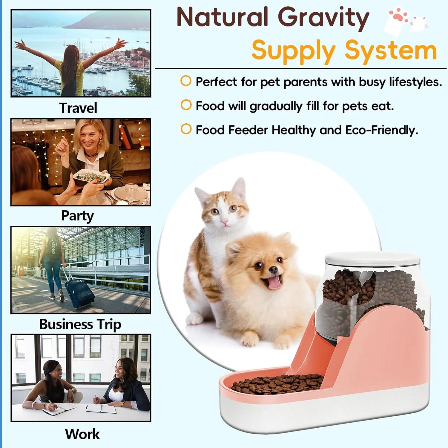 Automatic Dog Food Feeder Gravity Cat Food Dispenser Large Capacity Pet Self Feeding Station Bowl Dish for Small and Medium Dogs Cats,1 Gallon,Pink