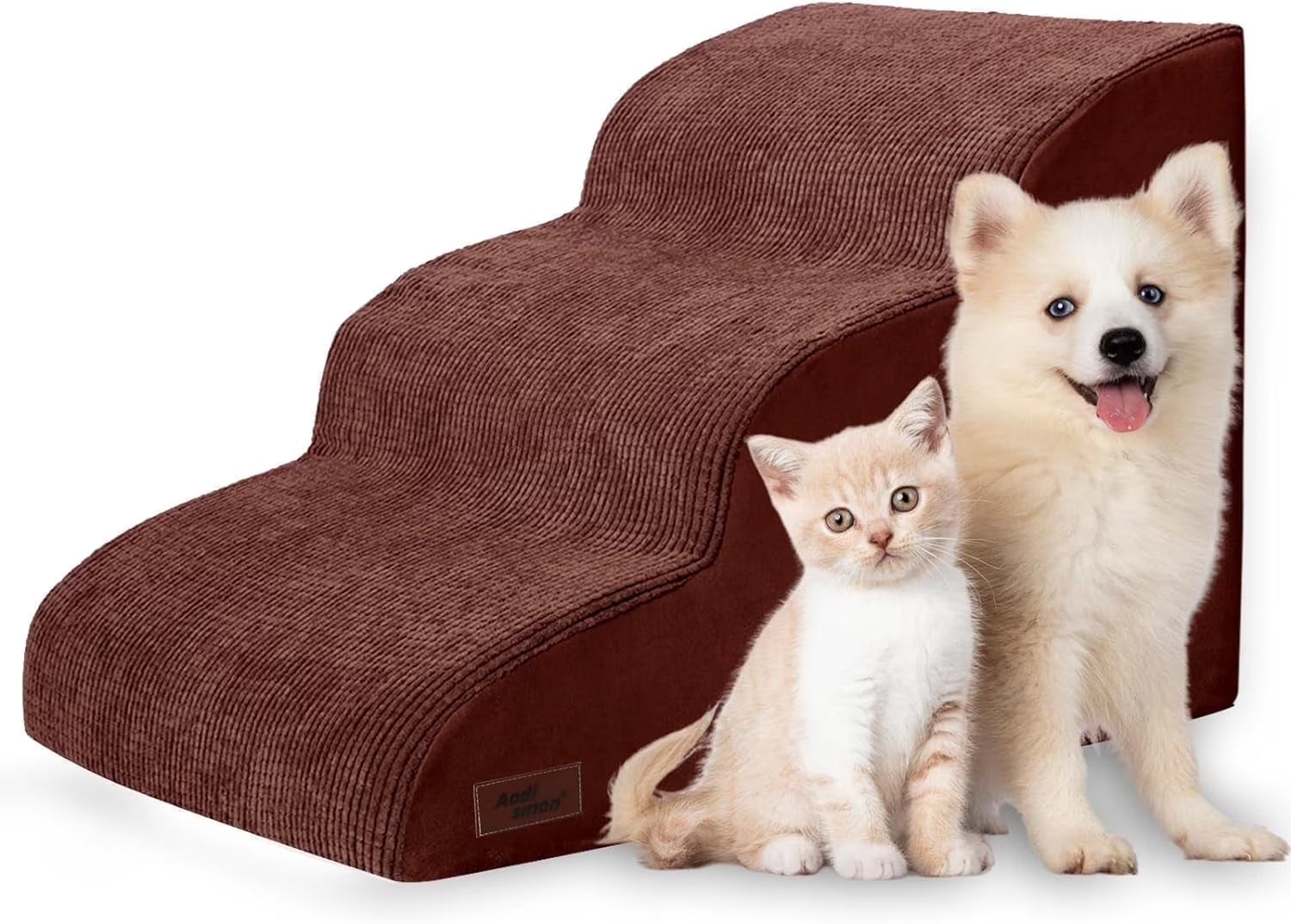 Dog Ramp for Couch or Bed, 3-Step Dog Stairs & Steps for Small Dogs and Old Cats, Soft and Non-Slip Pet Steps, Suitable for Short-Legged Dogs, Injured Pets