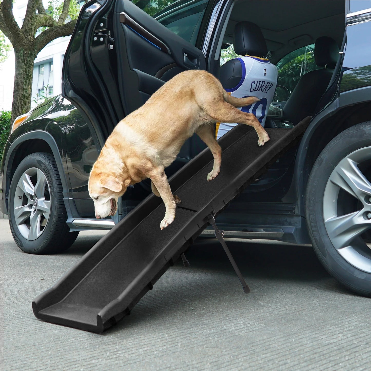62" Bi-Fold Portable Dog Ramp for Large Pet Trunk Back Seat Ladder Step Car SUV