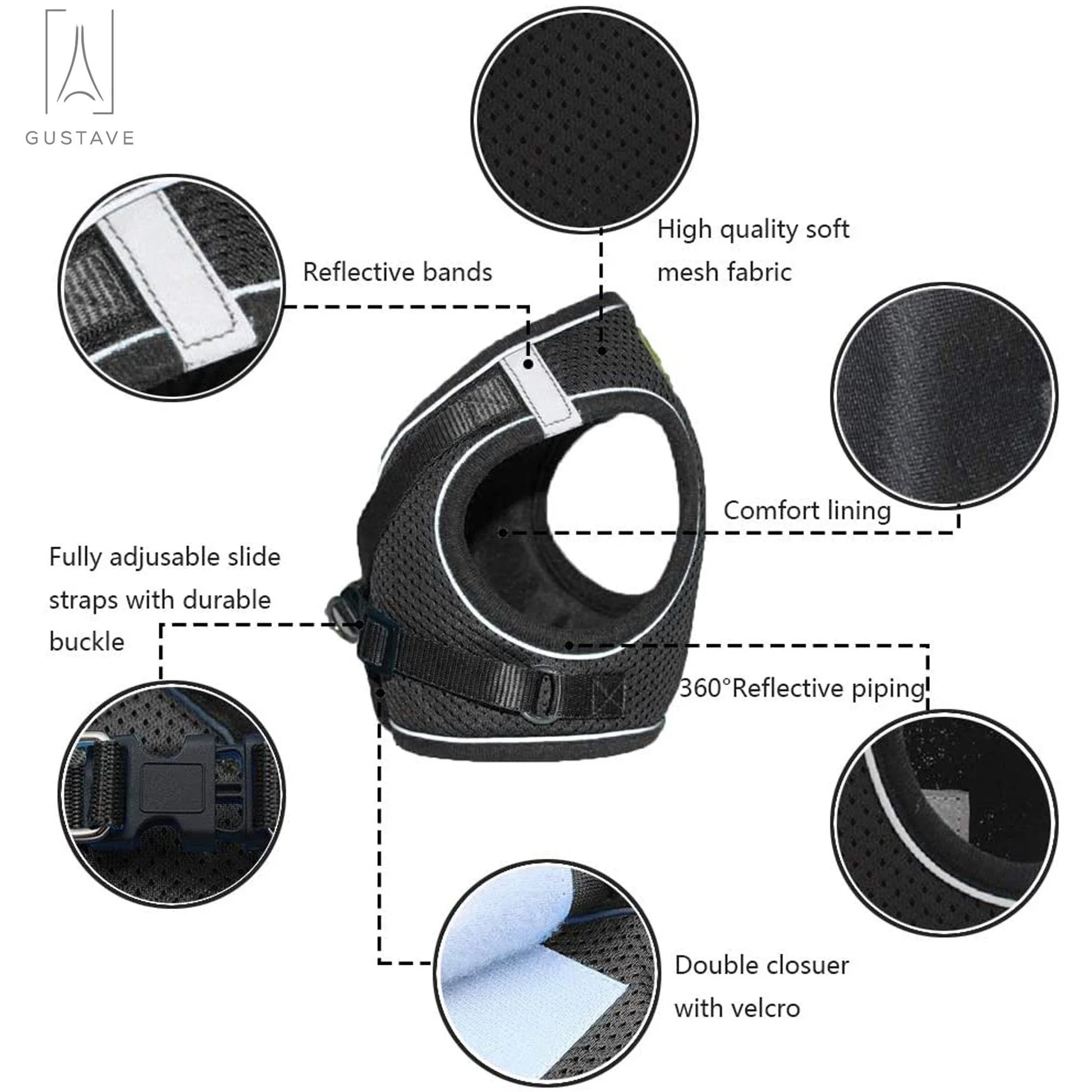Soft Mesh Pet Dog Harness and Leash Set, No-Pull Pet Harness Adjustable Reflective Breathable Mesh for Small Medium Dogs and Cats (Black, Size S)