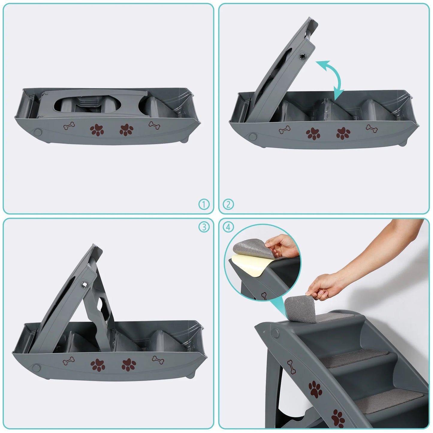 Pet Dog Foldable Stairs 4 Steps for High Bed with Non-Slip Pad for Indoor Outdoor