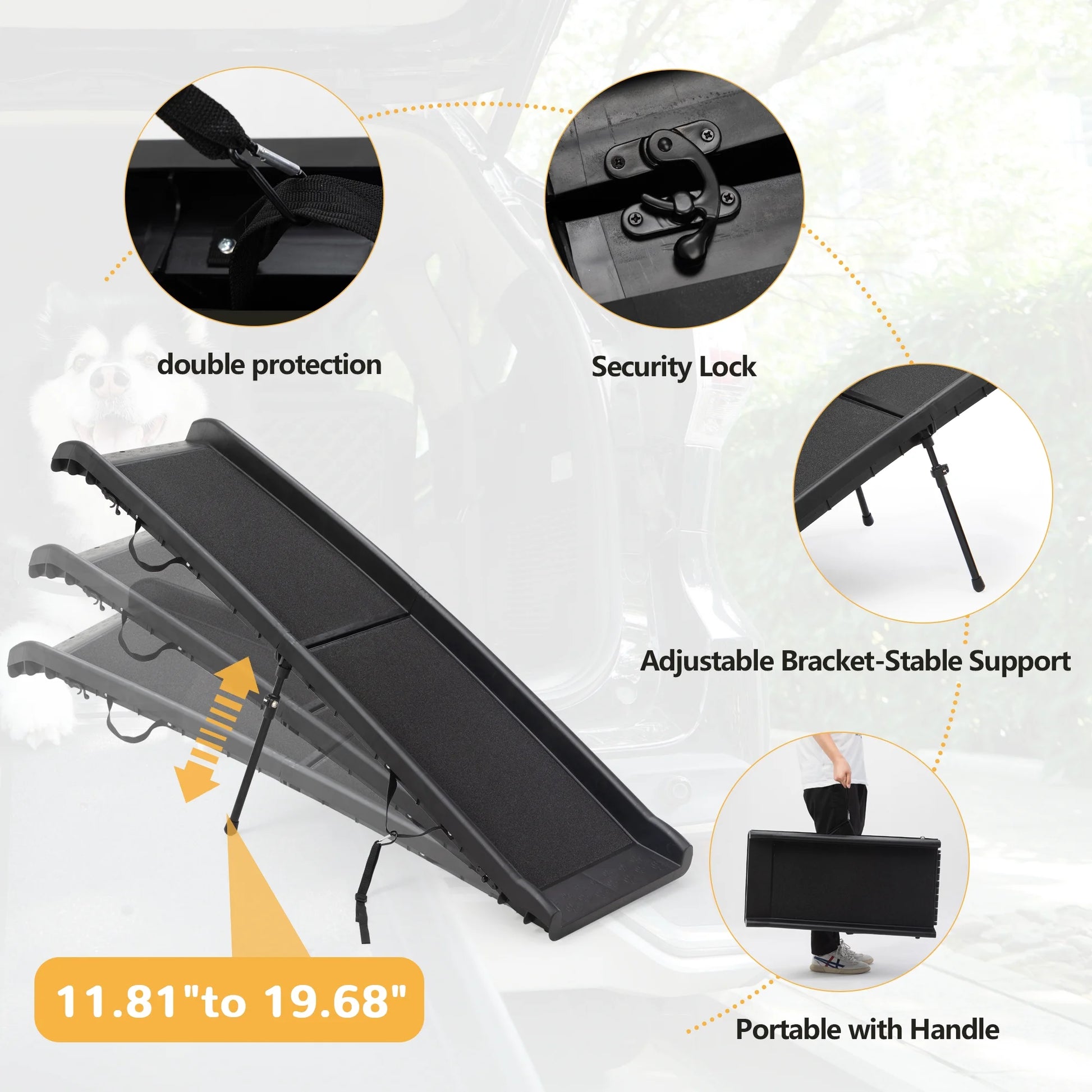 62" Bi-Fold Portable Dog Ramp for Large Pet Trunk Back Seat Ladder Step Car SUV