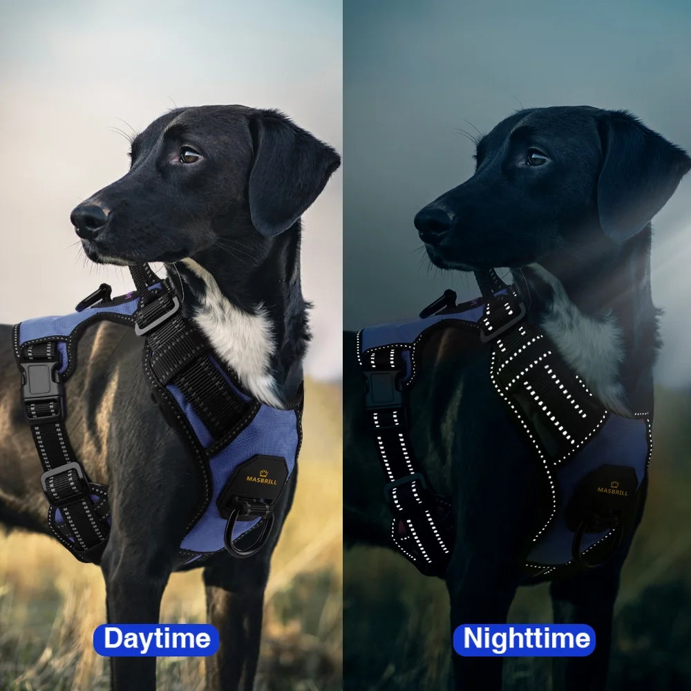 Reflective Dog Harness No Pull Dog Vest Harness with Handle, Breathable Padded Dog Chest Harness Adjustable for Large Dog-Blue XL