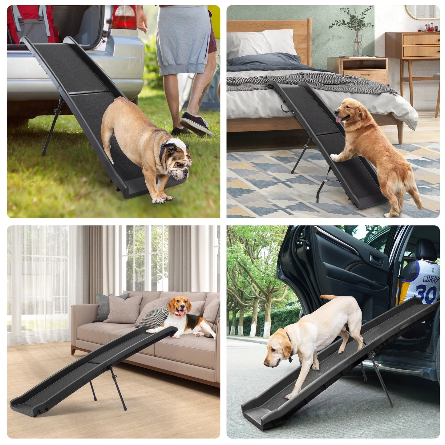 62" Bi-Fold Portable Dog Ramp for Large Pet Trunk Back Seat Ladder Step Car SUV