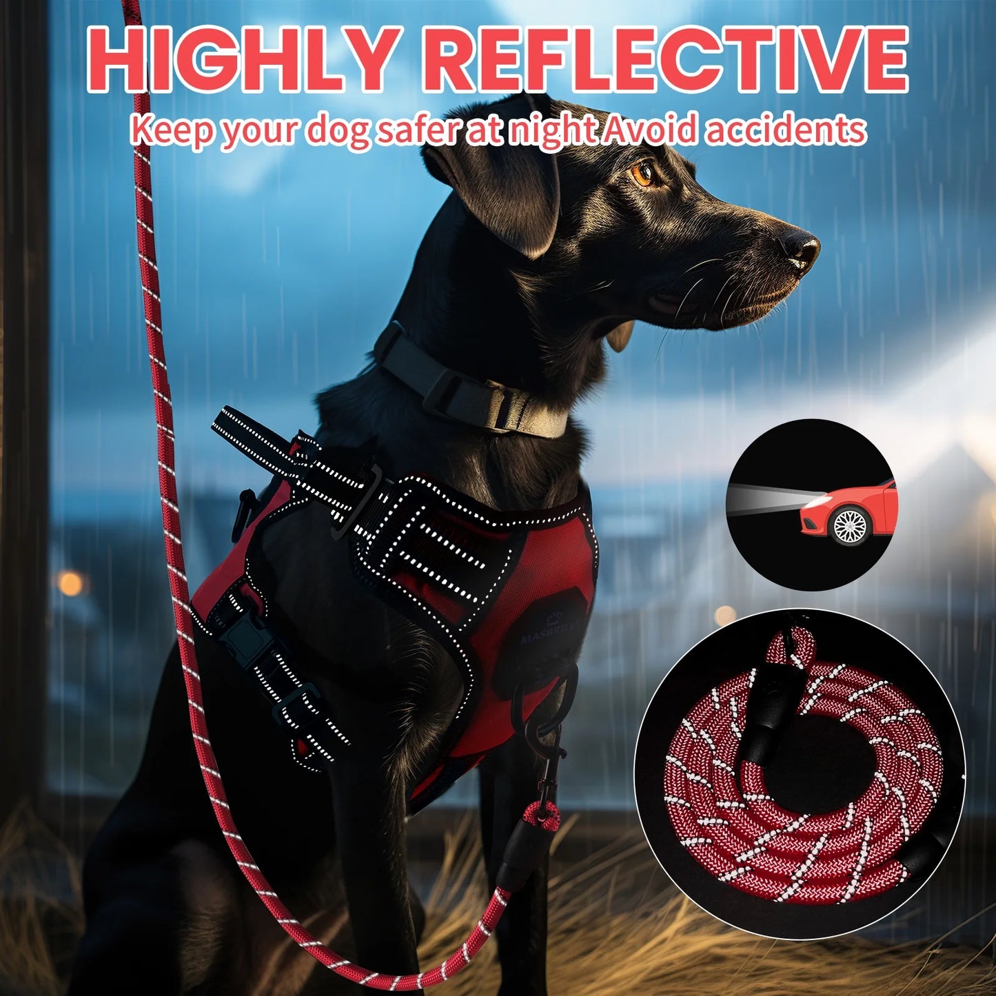 Dog Harness and Leash Set, No Pull Vest Harness, Reflective Adjustable Soft Padded Pet Harness with Handle for Small to Large Dogs