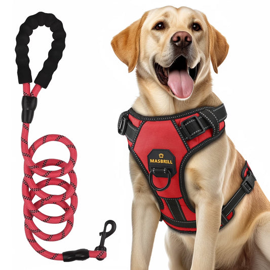 Dog Harness and Leash Set, No Pull Vest Harness, Reflective Adjustable Soft Padded Pet Harness with Handle for Small to Large Dogs