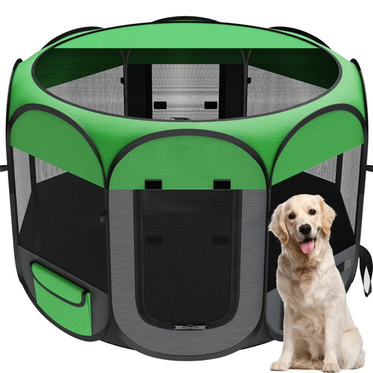 56" Dog Playpen Pop-Up Pet Playpen for Indoor, Extra Large Folding Soft Dog Crate Portable Waterproof Outdoor Playpen for Dog Cat Rest Play Recovery W/Bowl, Durable for Travel